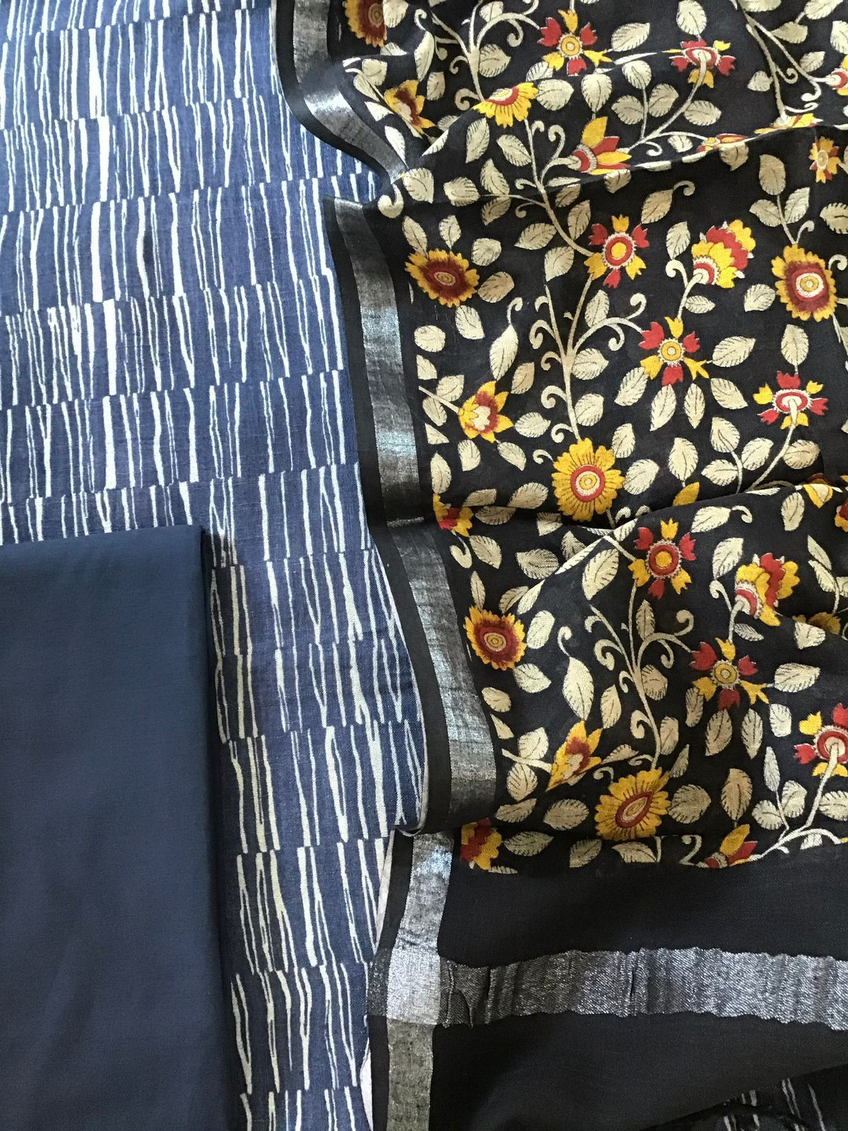 Pure Linen Jute Cotton Printed Suit - Blue