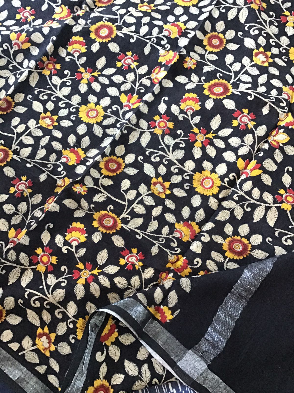 Pure Linen Jute Cotton Printed Suit - Blue