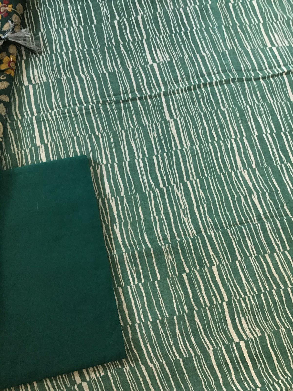 Pure Linen Jute Cotton Printed Suit - Green