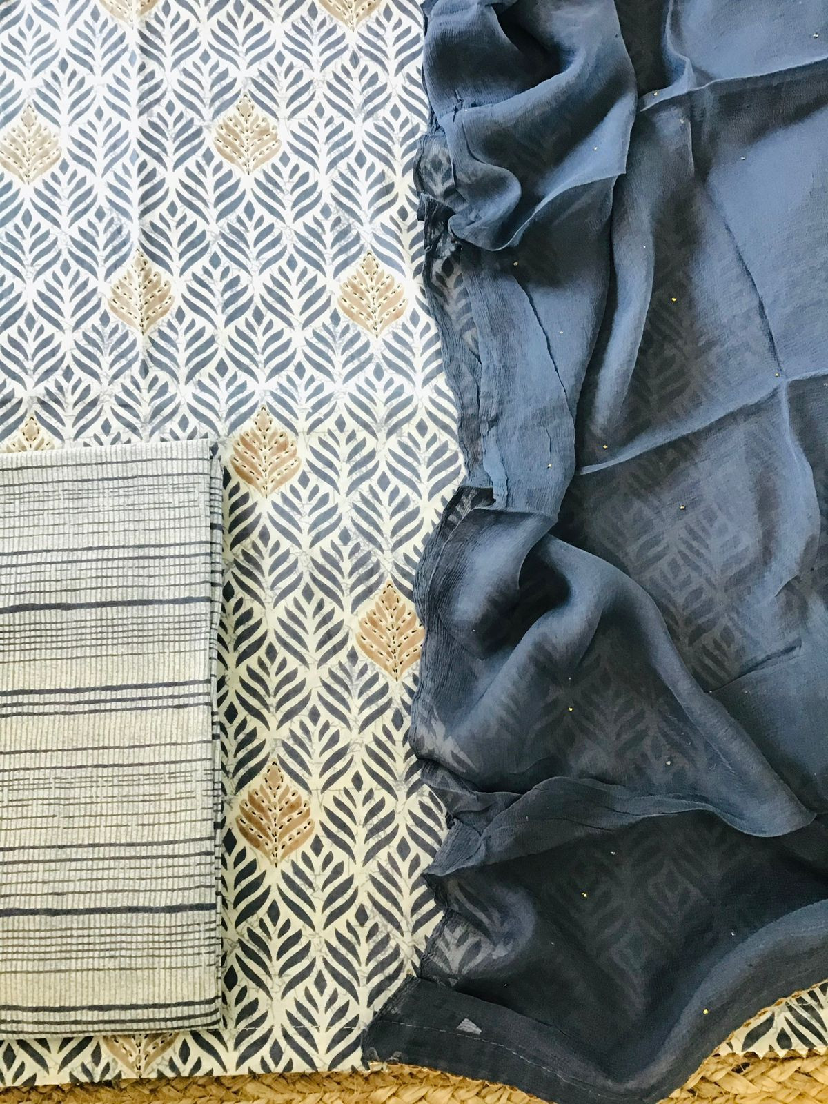 Pure Cotton Printed Suit - Grey