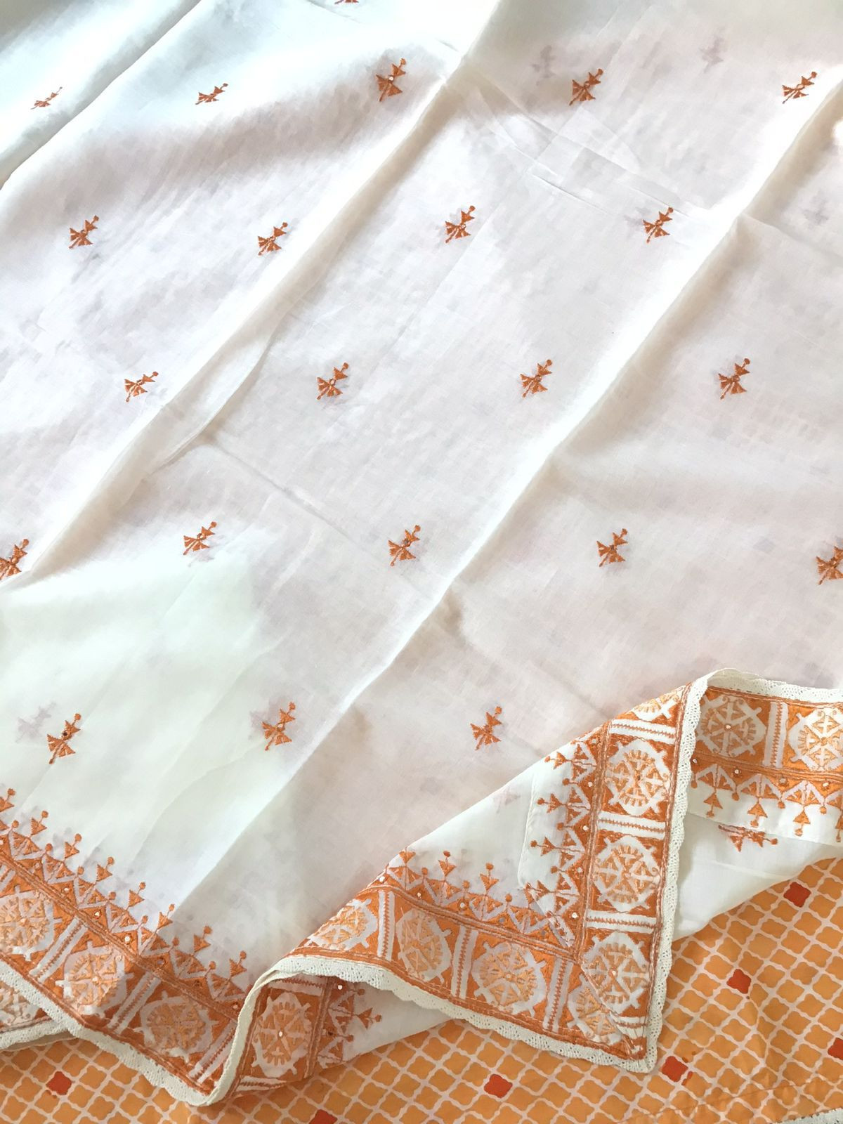 Pure Muslin Silk Banarasi Weaved Suit - Orange
