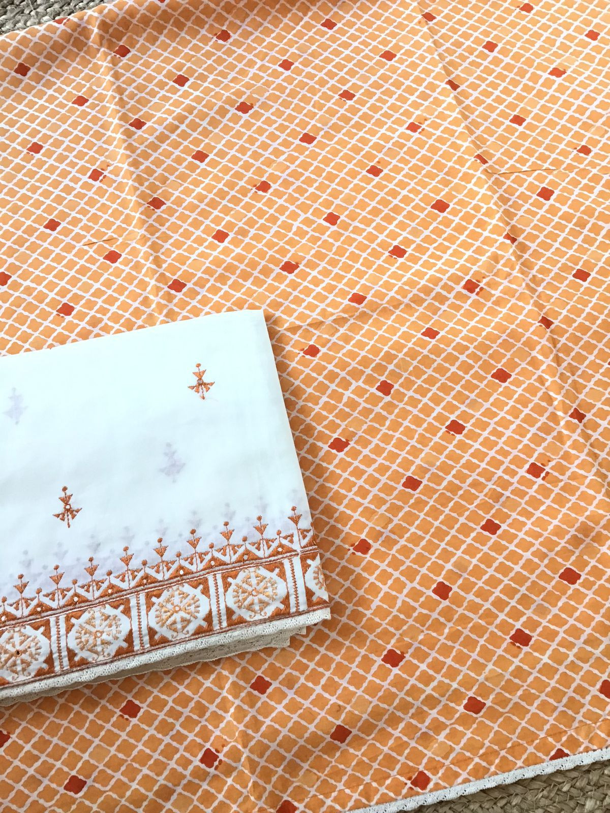 Pure Muslin Silk Banarasi Weaved Suit - Orange