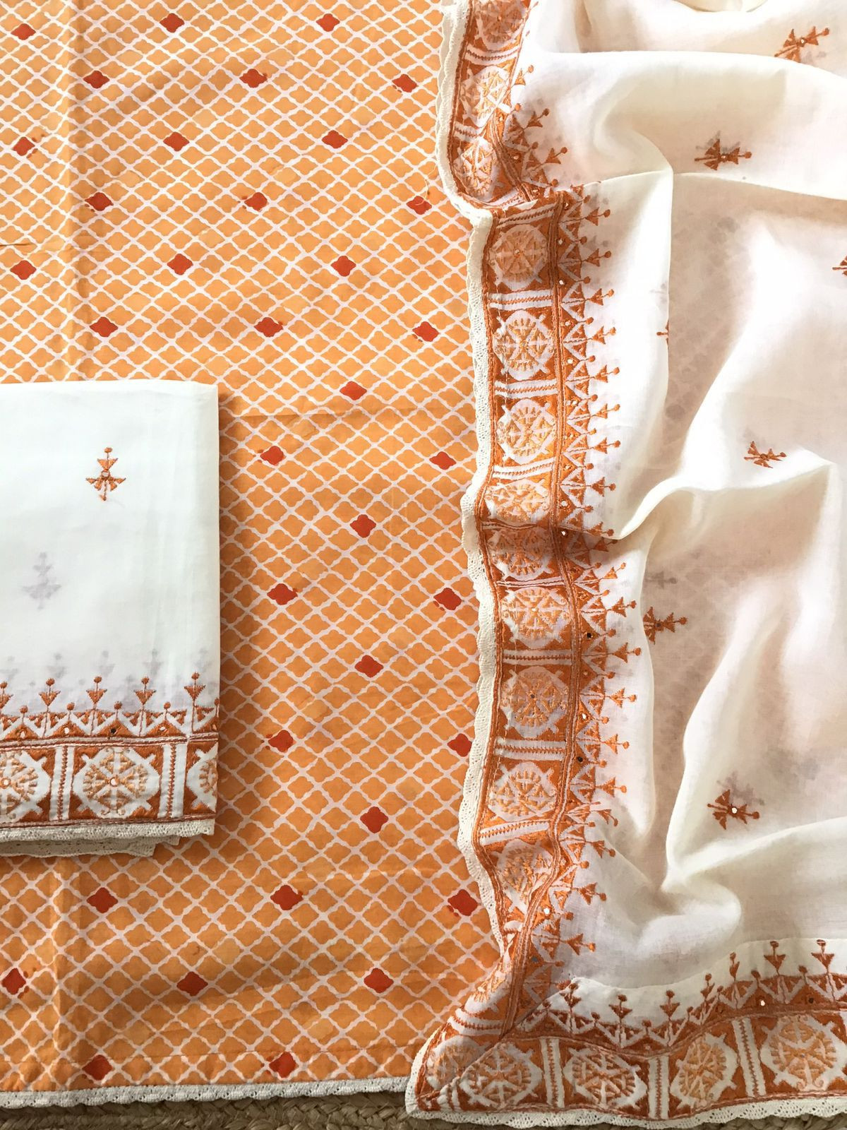 Pure Muslin Silk Banarasi Weaved Suit - Orange