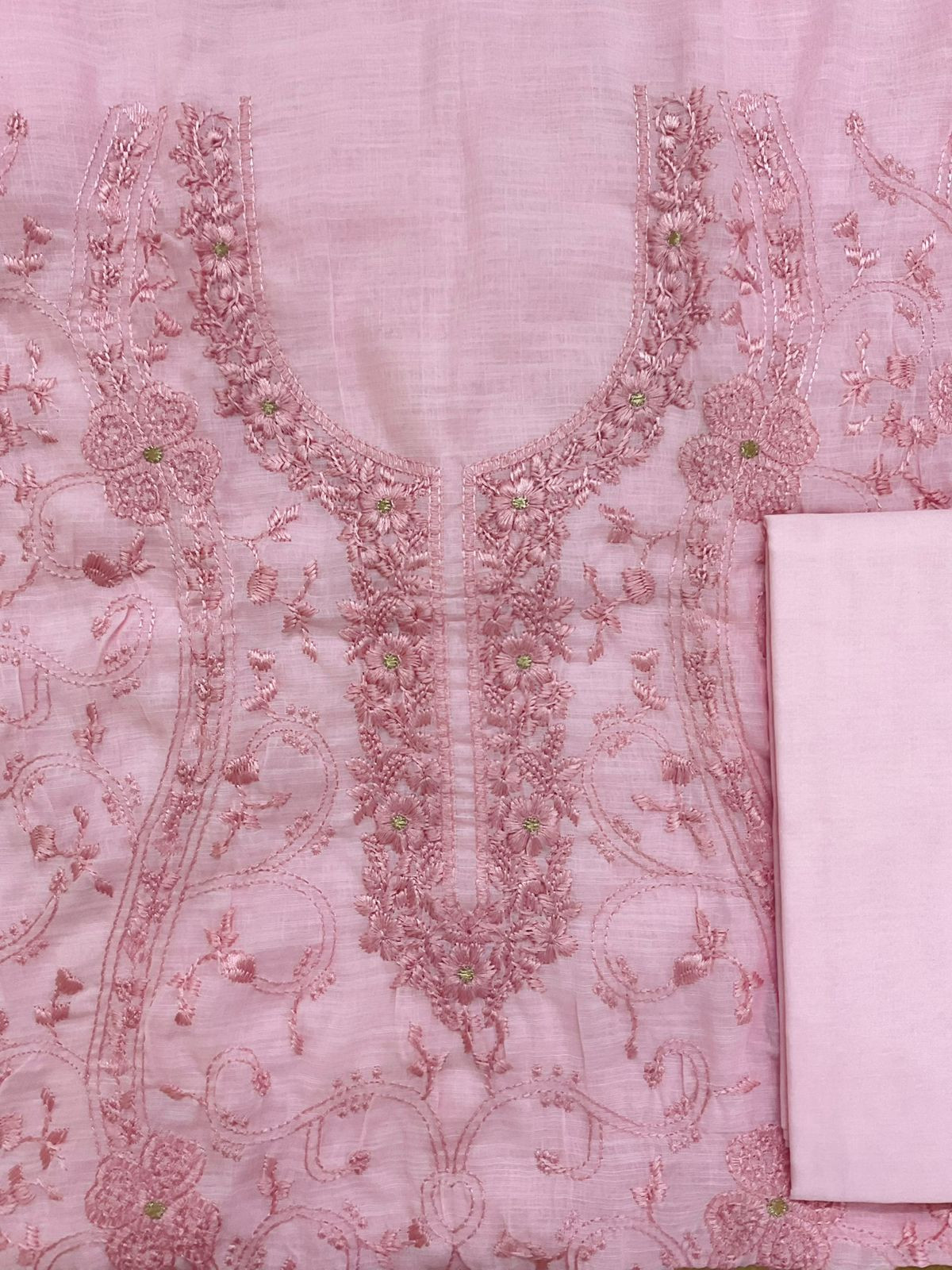 Soft Linen Jute Cotton Embroidered Suit - Pink