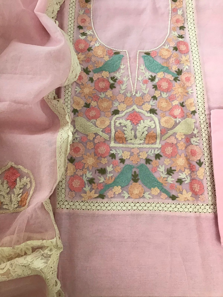 Image of Pure Fine Supernet Embroidered Suit - Pink
