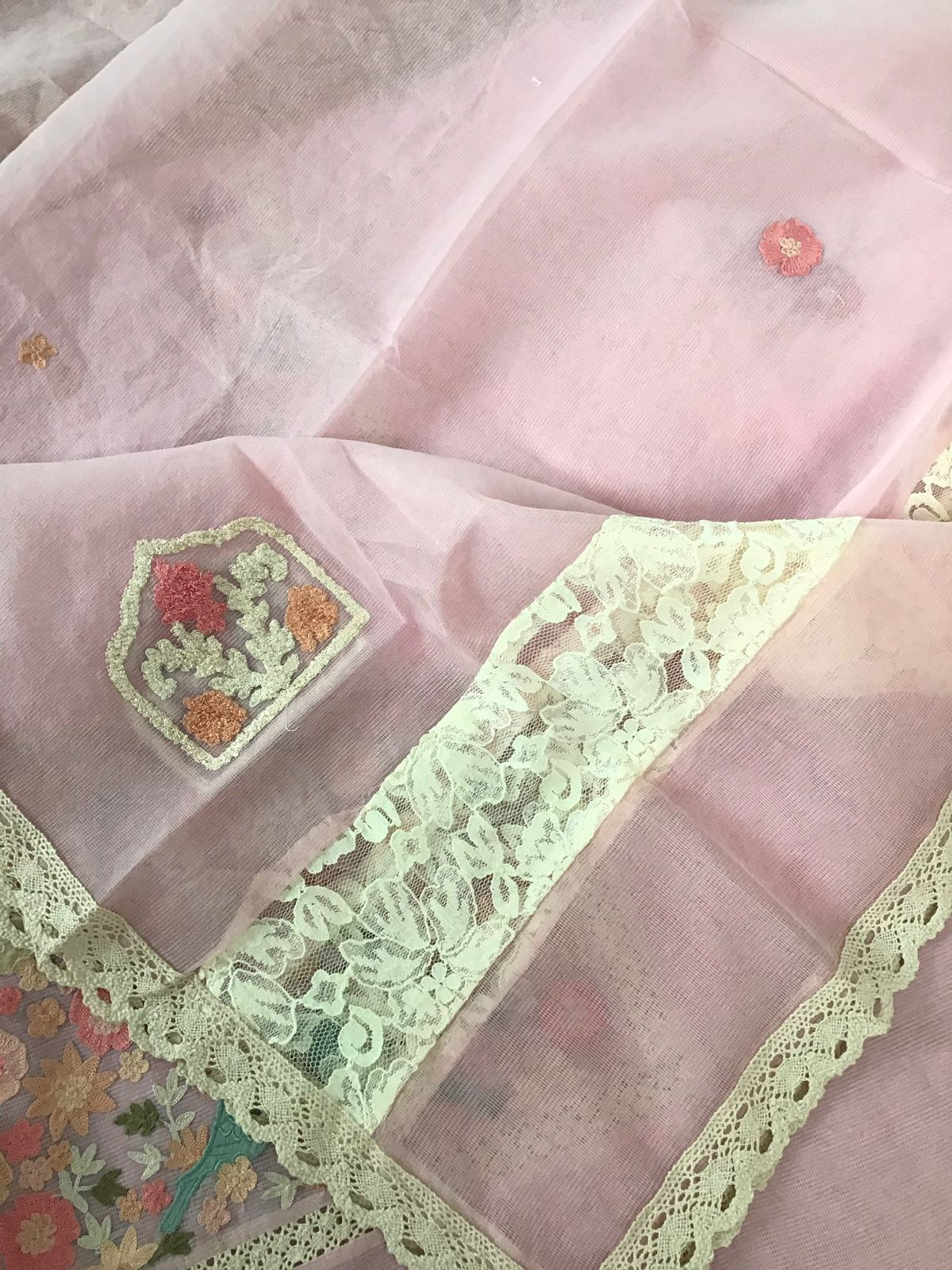 Pure Fine Supernet Embroidered Suit - Pink