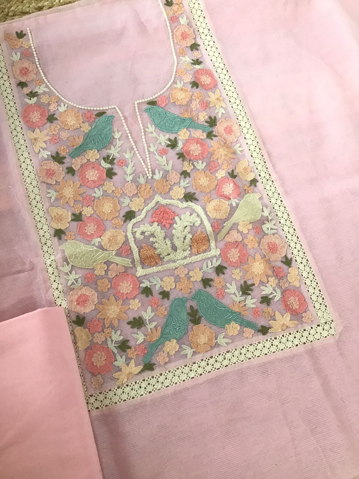 Pure Fine Supernet Embroidered Suit - Pink