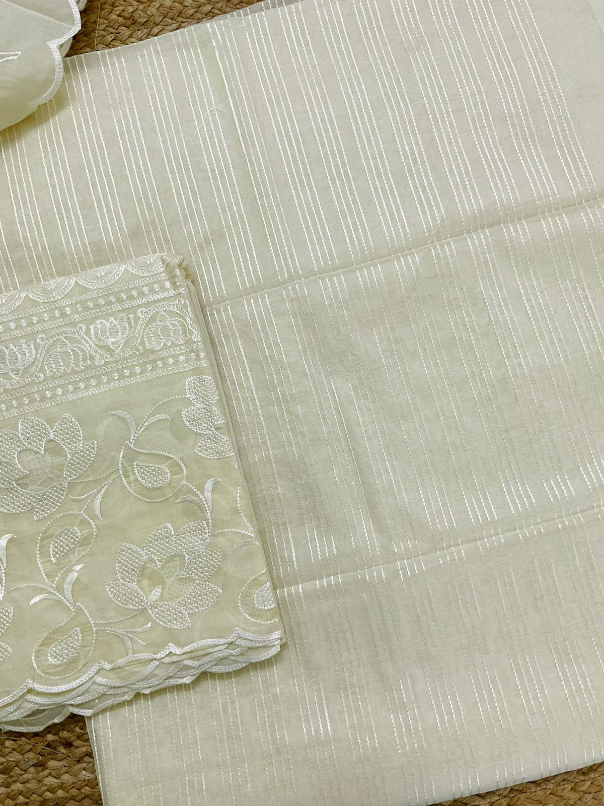 Soft Chanderi Embroidered Suit - Cream