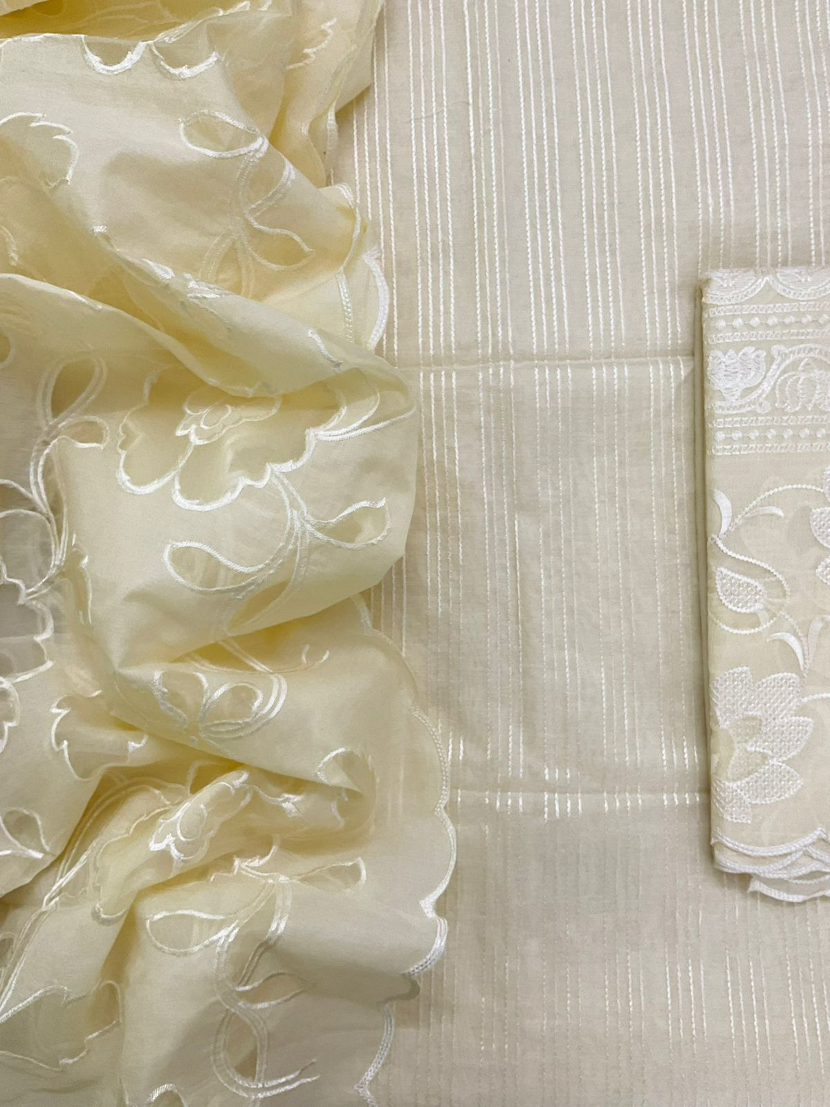 Soft Chanderi Embroidered Suit - Cream