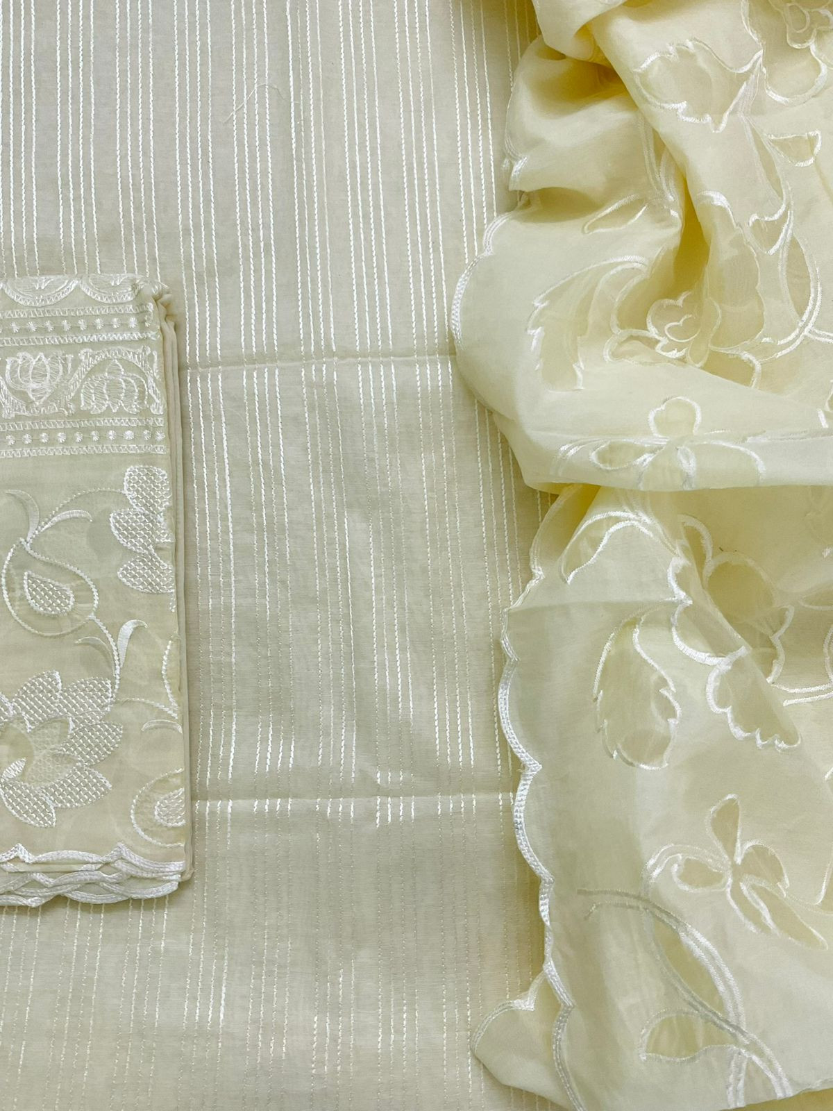 Soft Chanderi Embroidered Suit - Cream