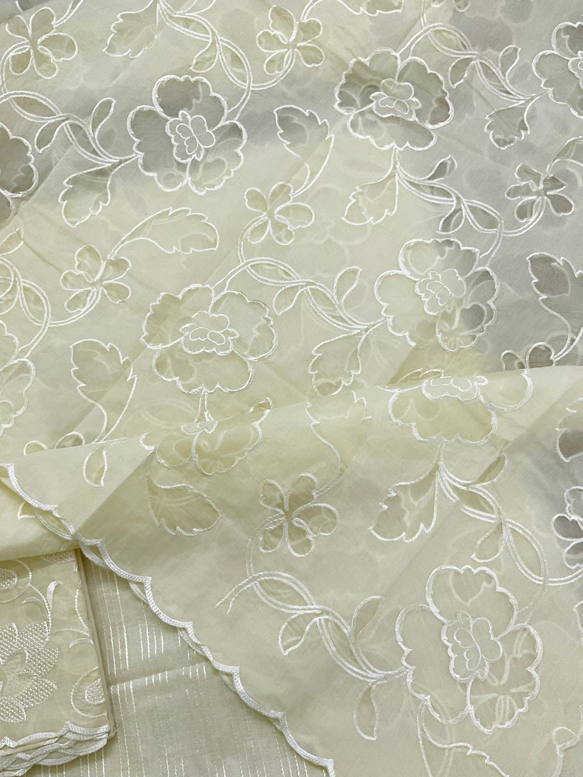 Soft Chanderi Embroidered Suit - Cream