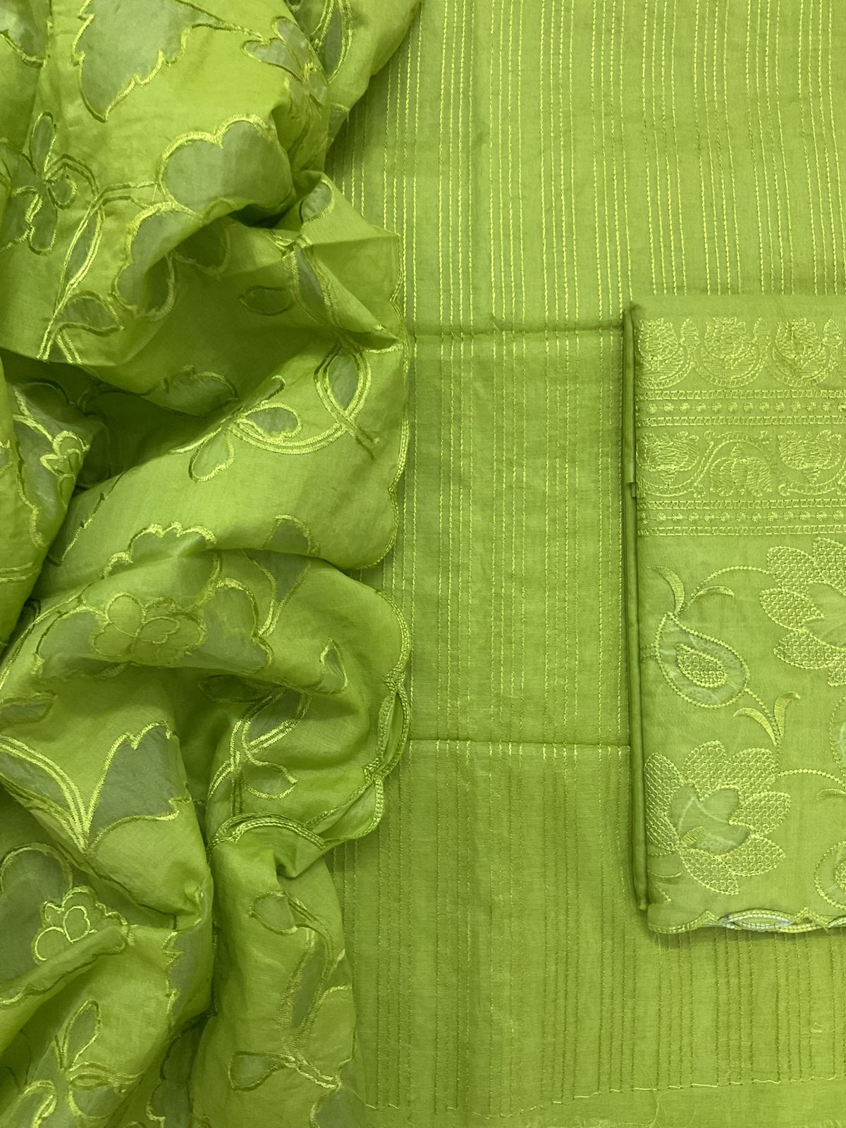 Soft Chanderi Embroidered Suit - Green