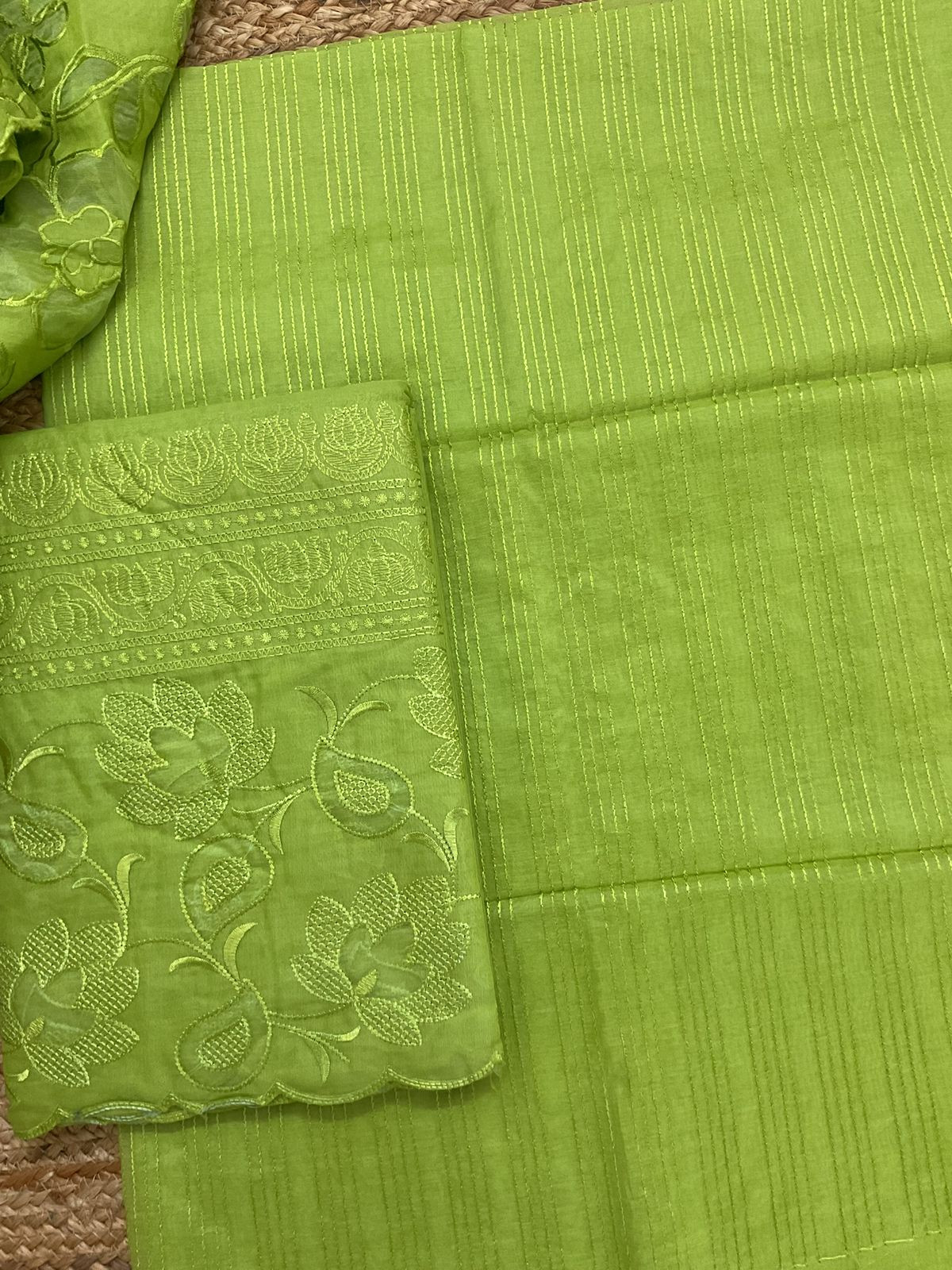 Soft Chanderi Embroidered Suit - Green