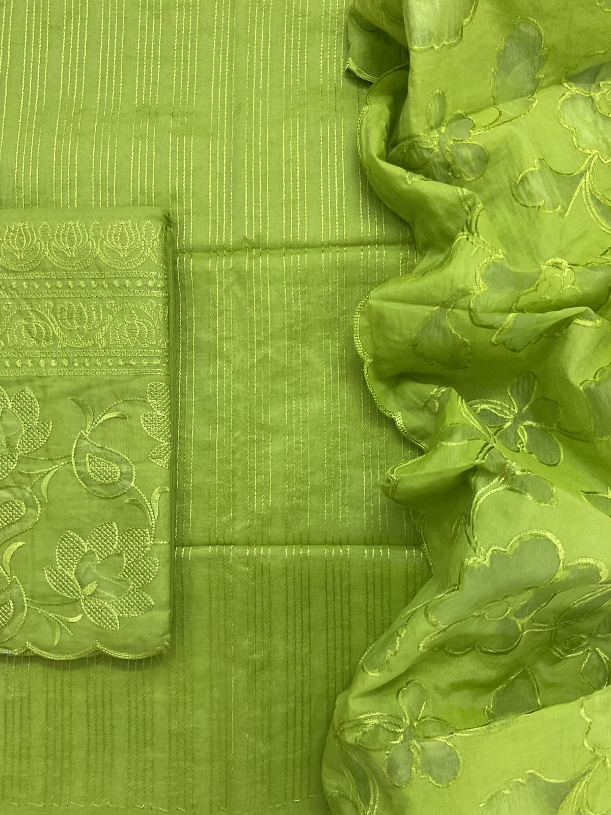 Soft Chanderi Embroidered Suit - Green