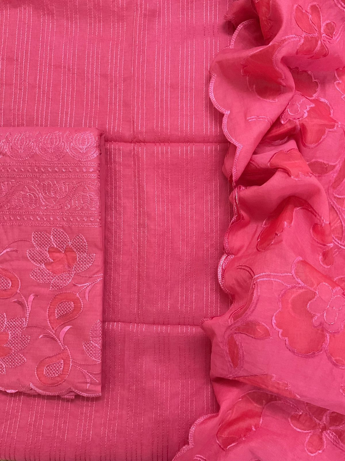 Soft Chanderi Embroidered Suit - Pink