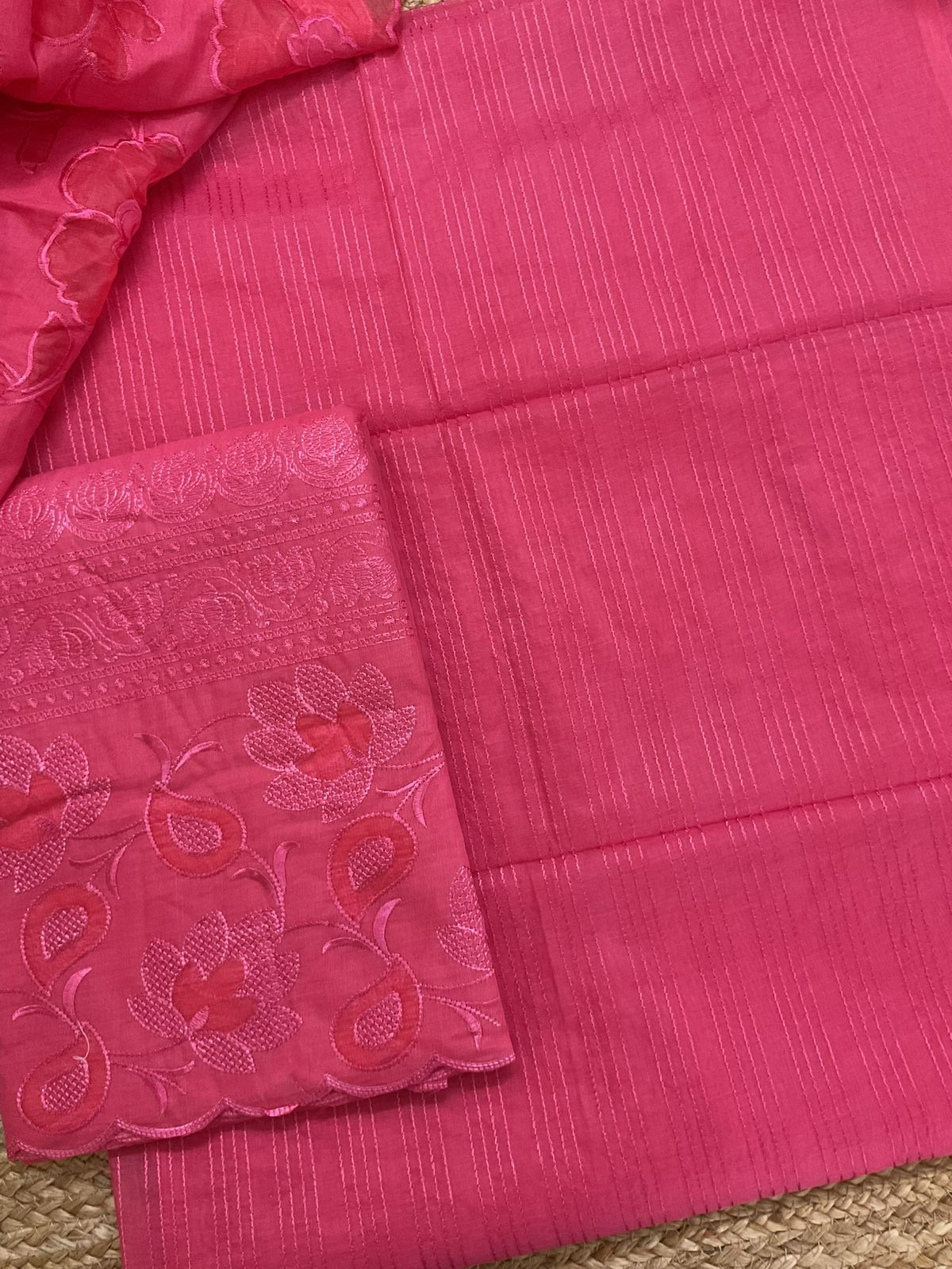 Soft Chanderi Embroidered Suit - Pink