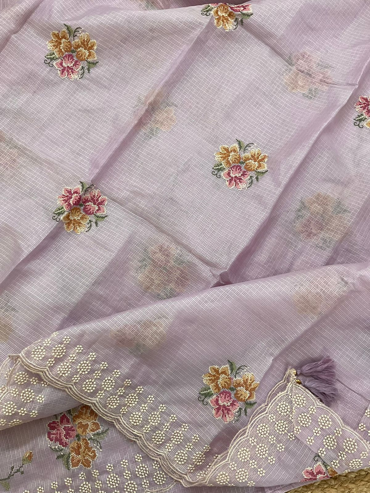 Pure Kota Silk Embroidered Suit - Lavender