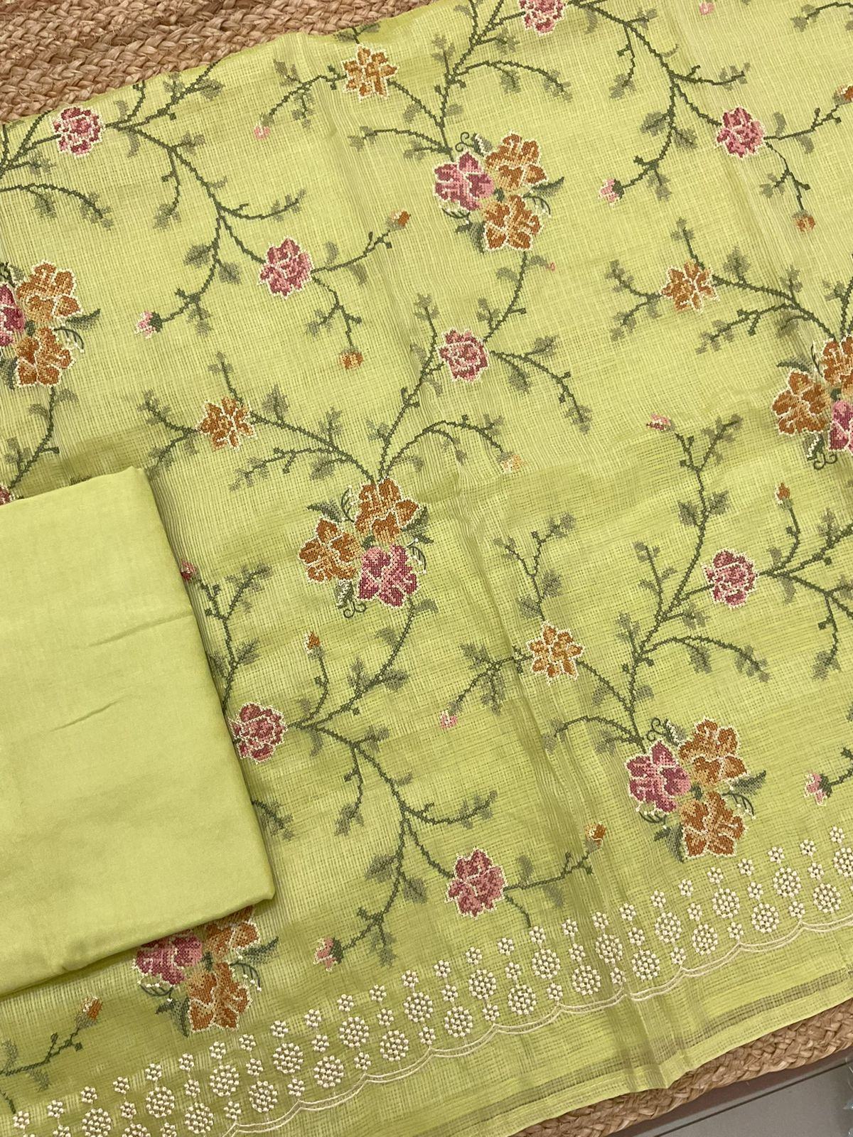 Pure Kota Silk Embroidered Suit - Green