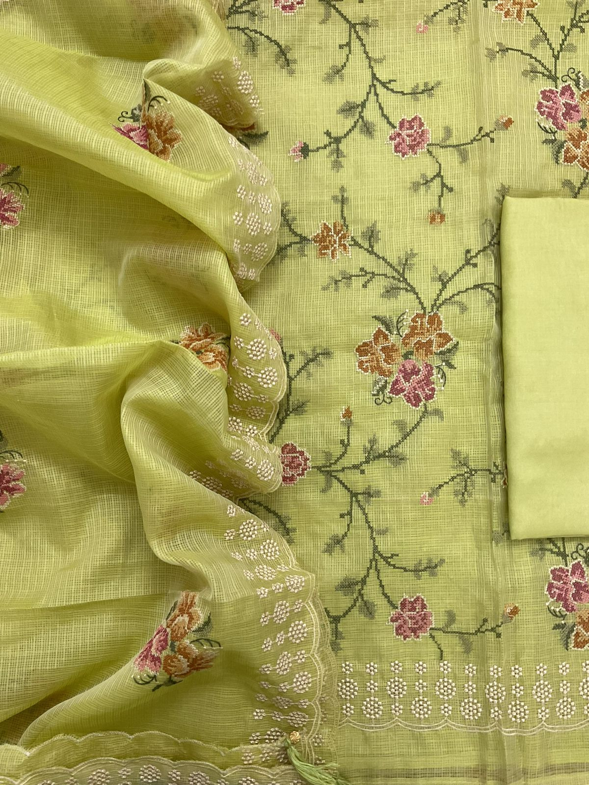 Pure Kota Silk Embroidered Suit - Green