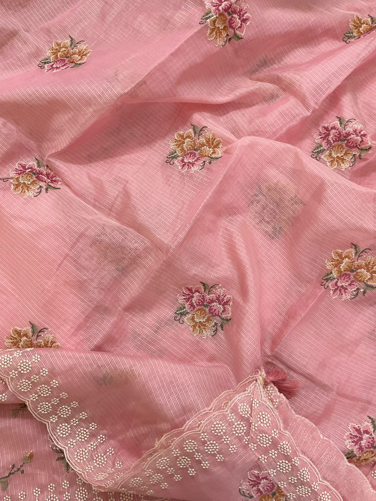 Pure Kota Silk Embroidered Suit - Pink