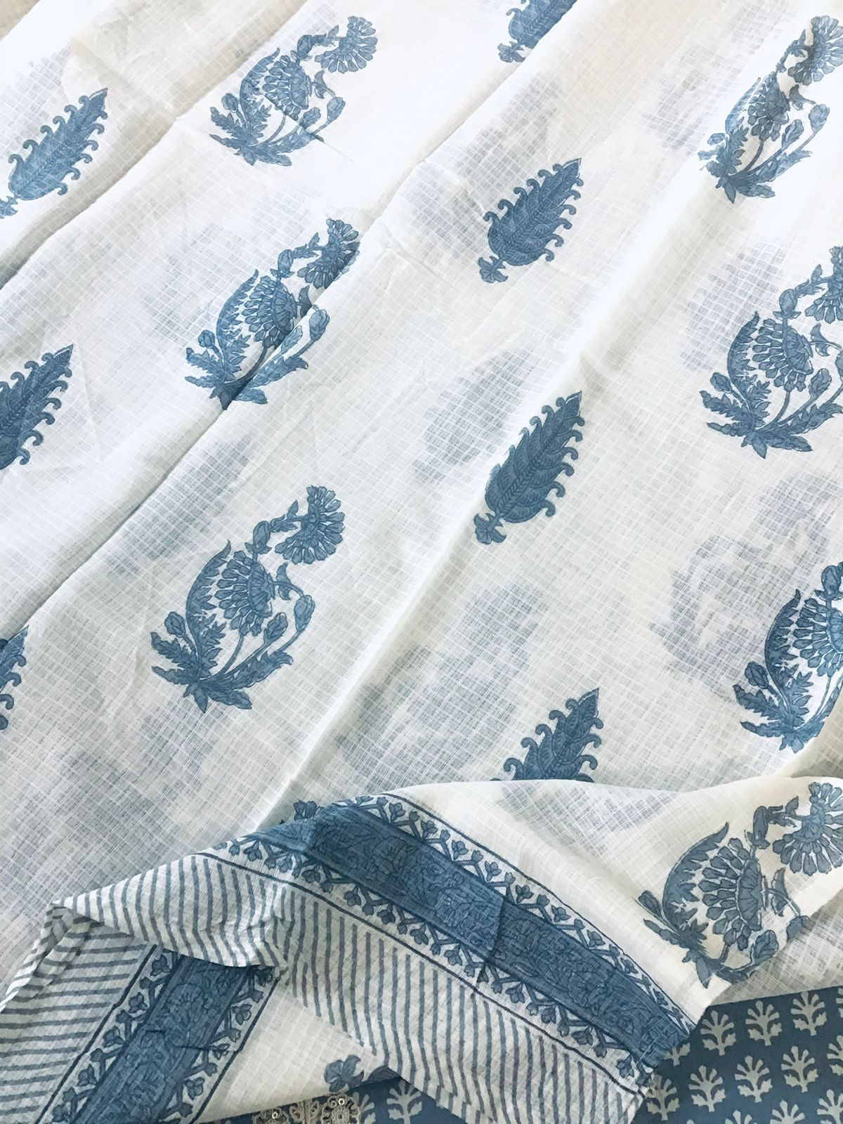 Pure Cotton Printed Embroidered Suit - Greyish Blue