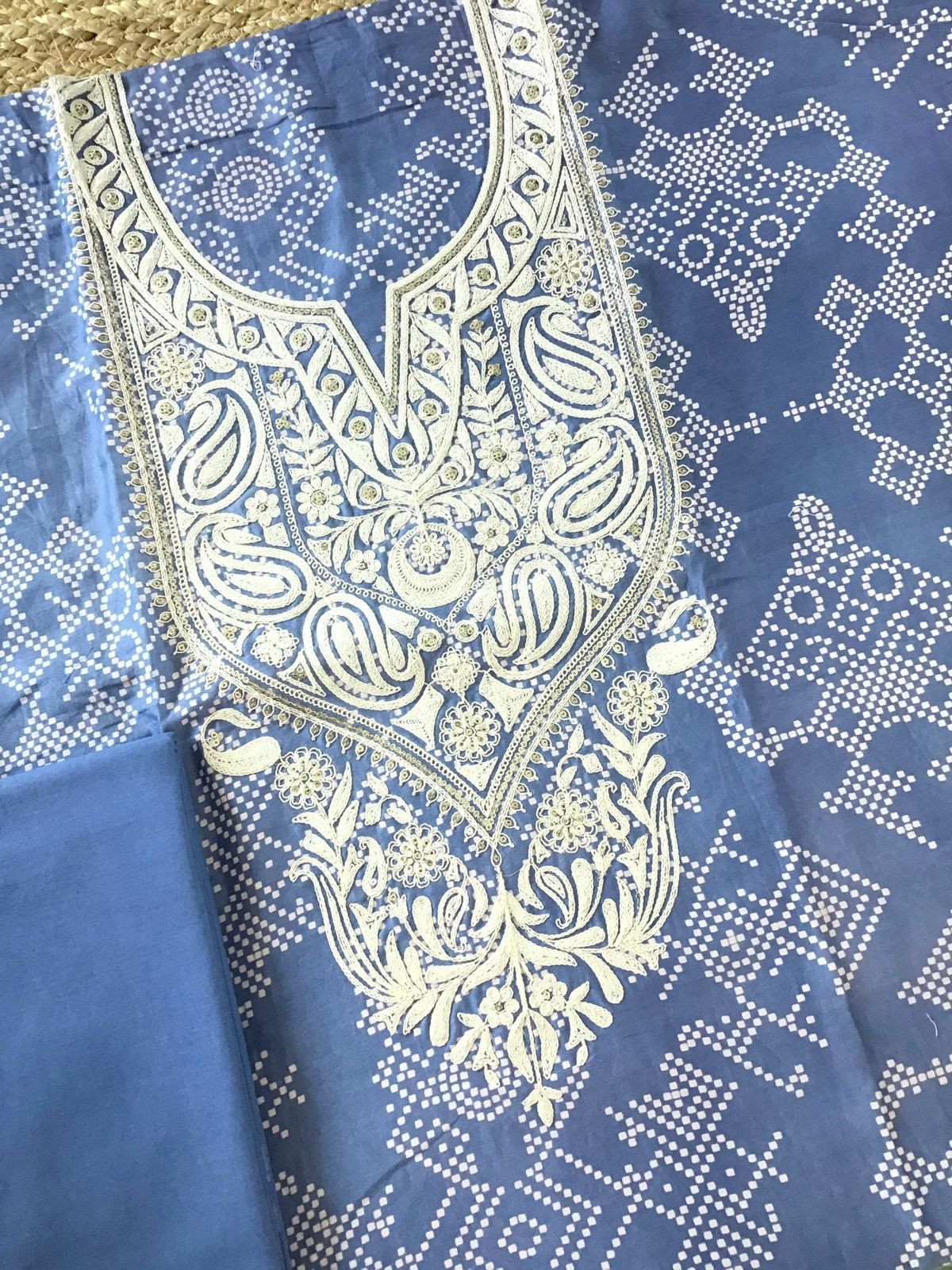 Pure Chanderi Printed Embroidered Suit - Blue