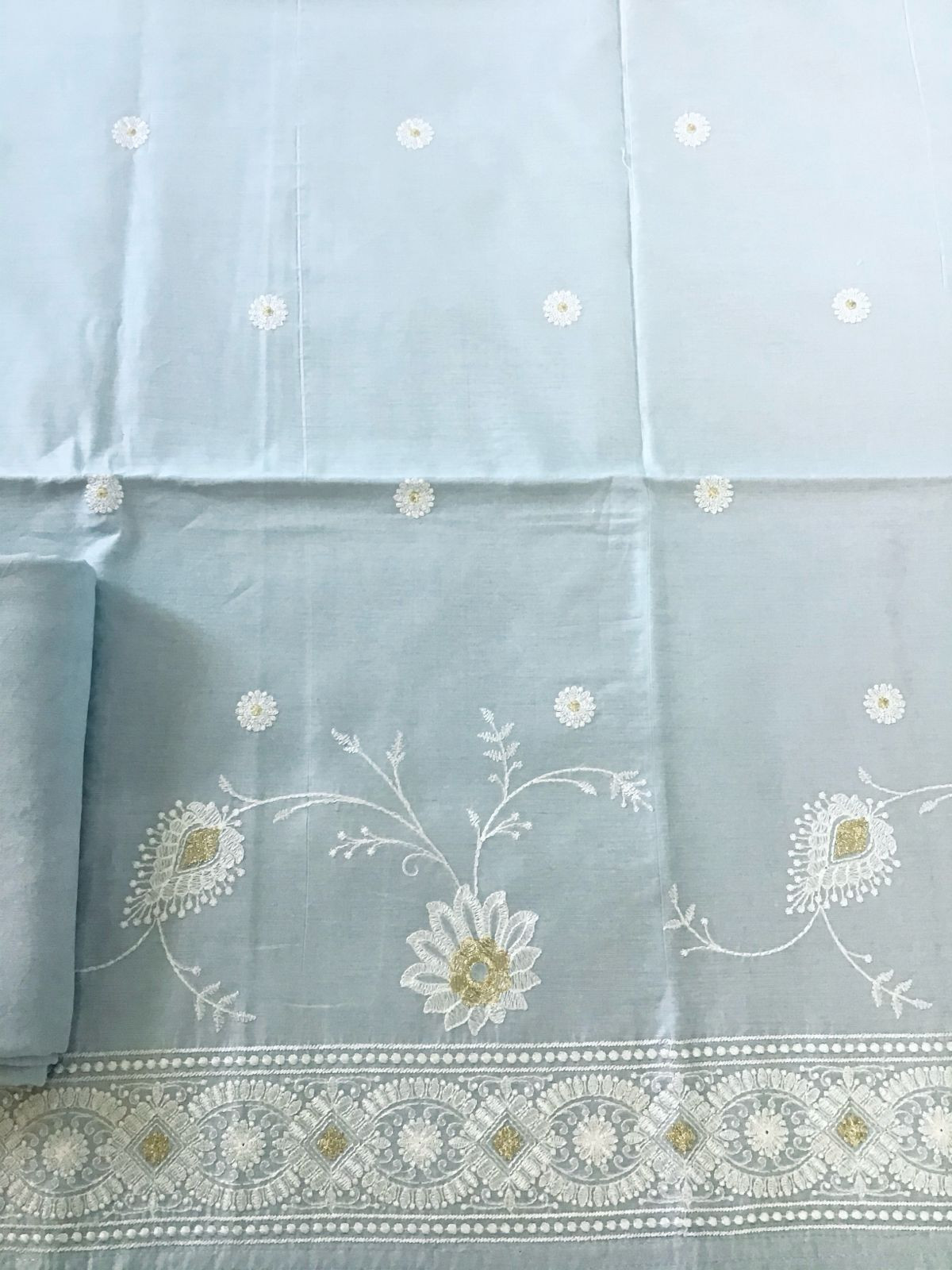 Soft Chanderi Embroidered Suit - Grey