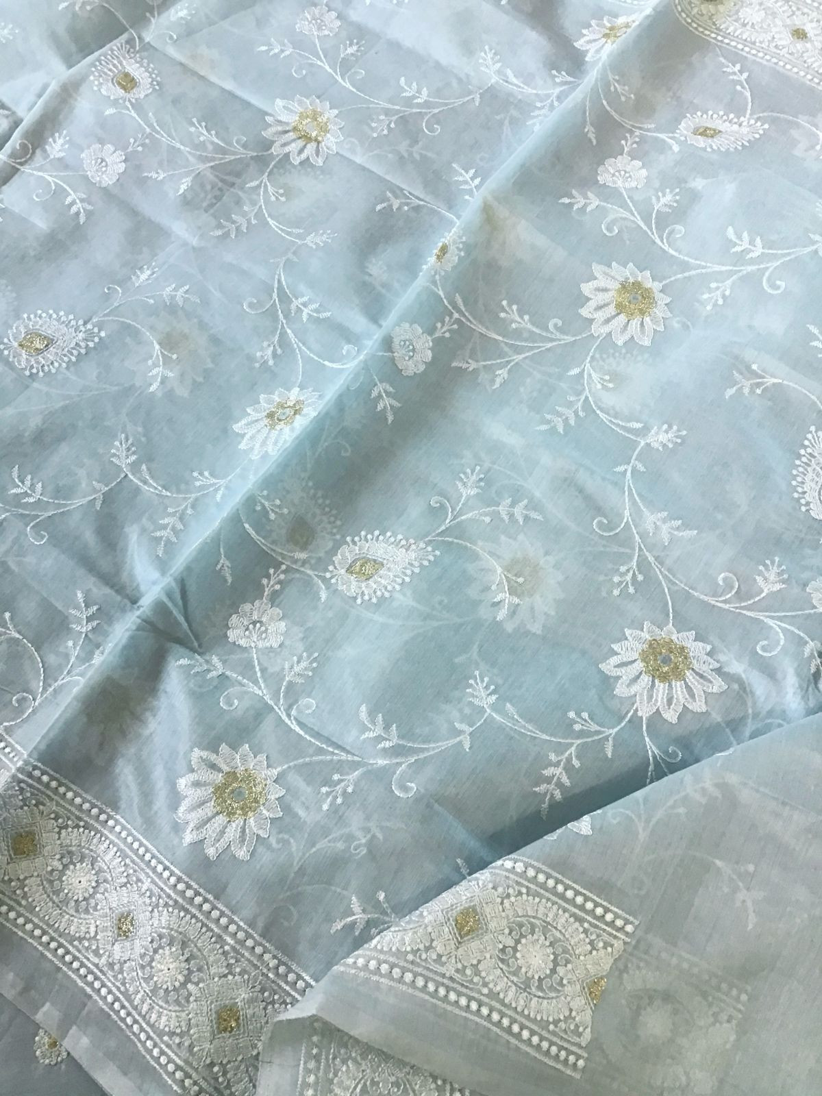 Soft Chanderi Embroidered Suit - Grey