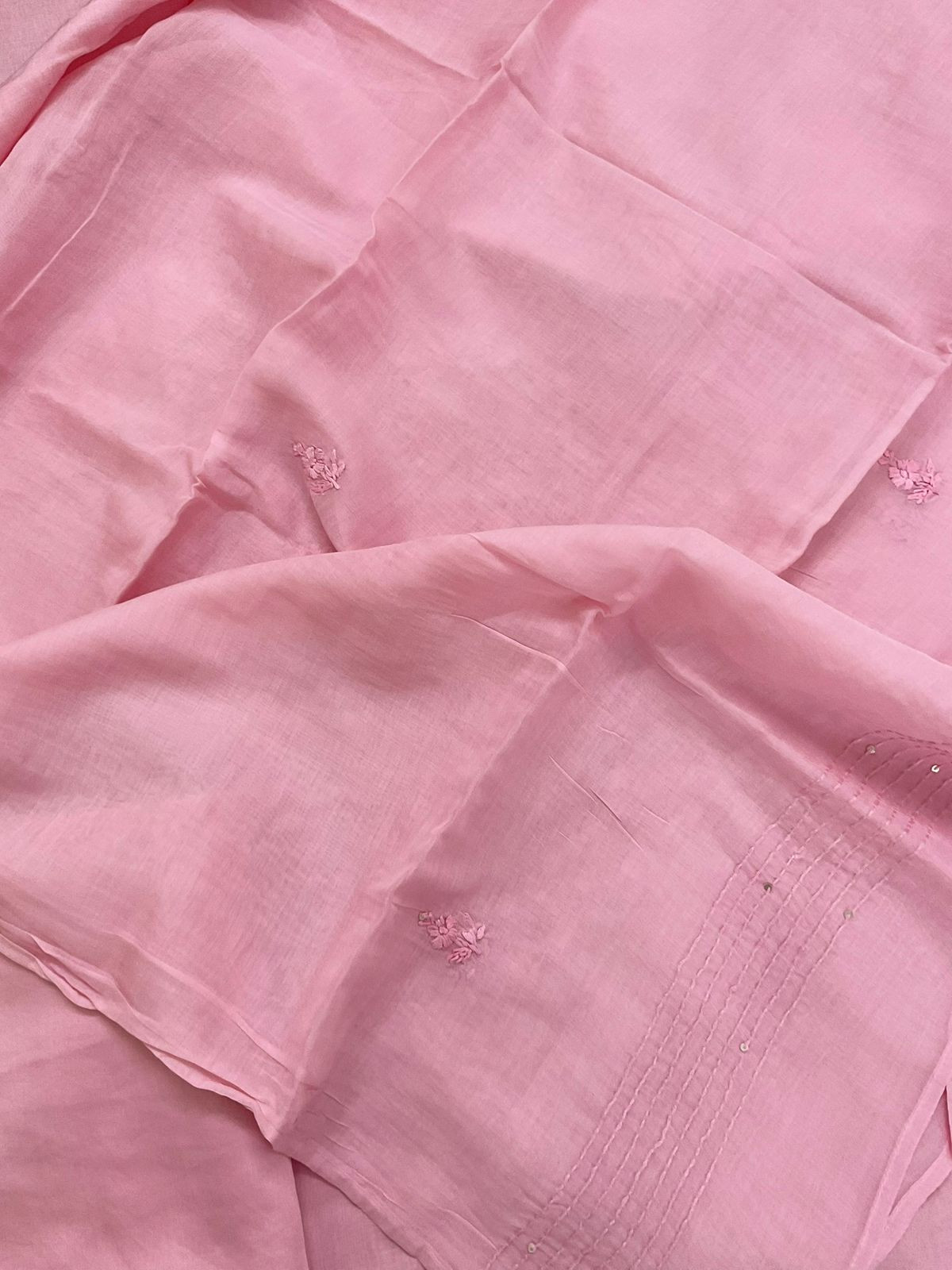 Soft Chanderi Embroidered Suit - Pink