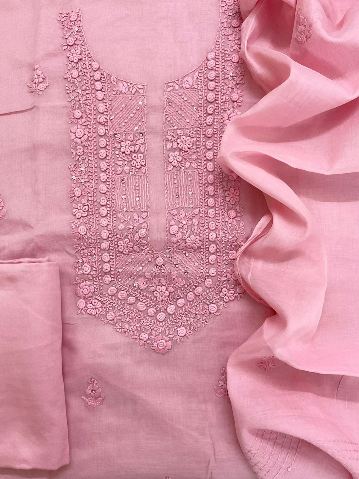 Soft Chanderi Embroidered Suit - Pink