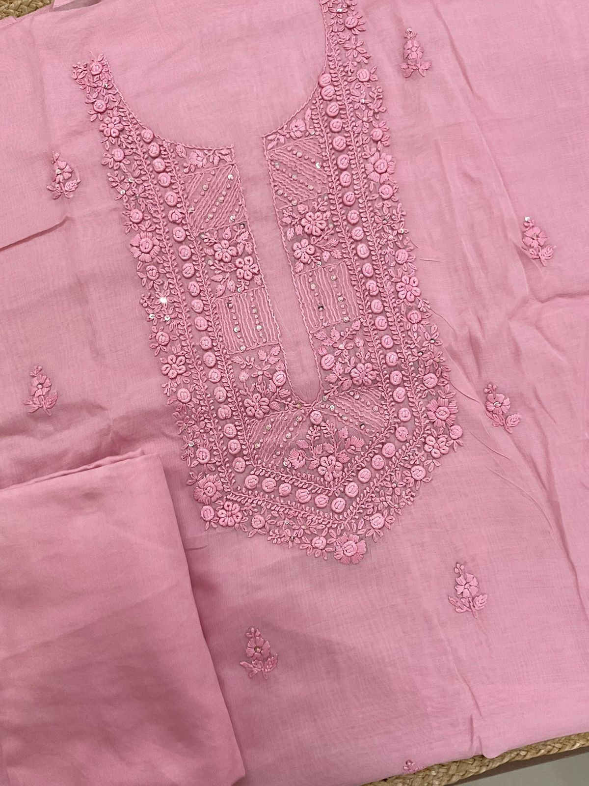 Soft Chanderi Embroidered Suit - Pink