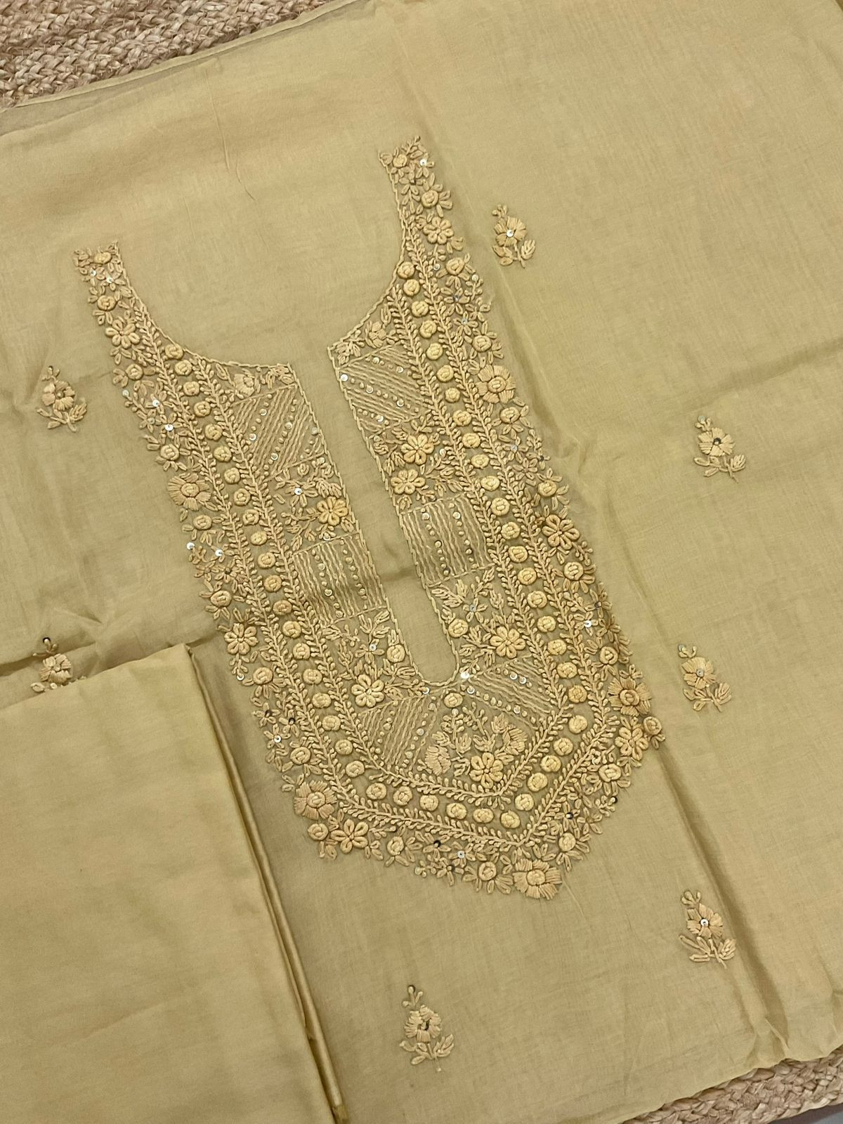 Soft Chanderi Embroidered Suit - Mustard