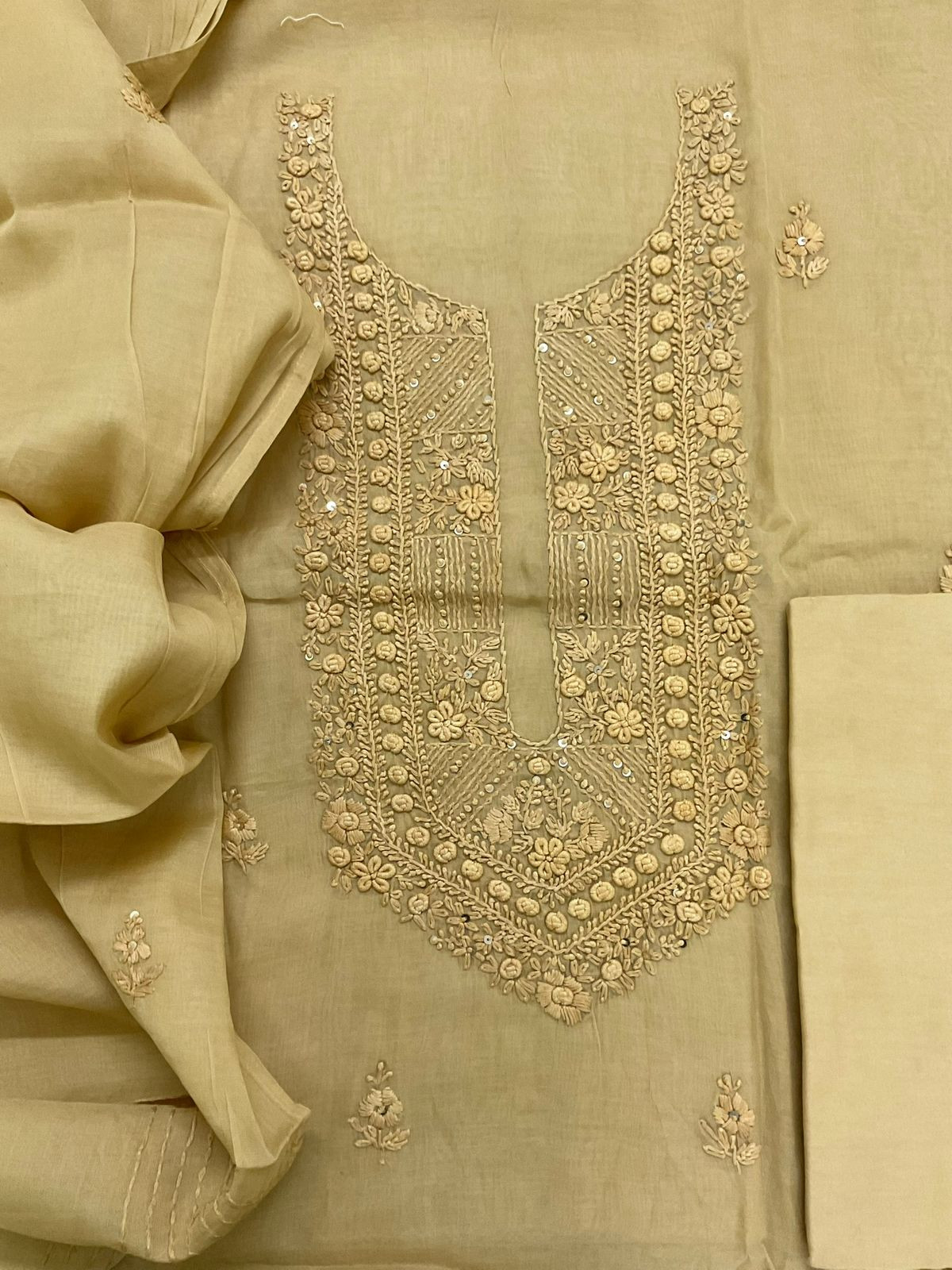 Soft Chanderi Embroidered Suit - Mustard