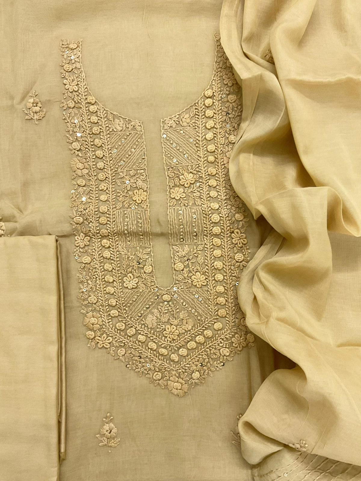 Soft Chanderi Embroidered Suit - Mustard