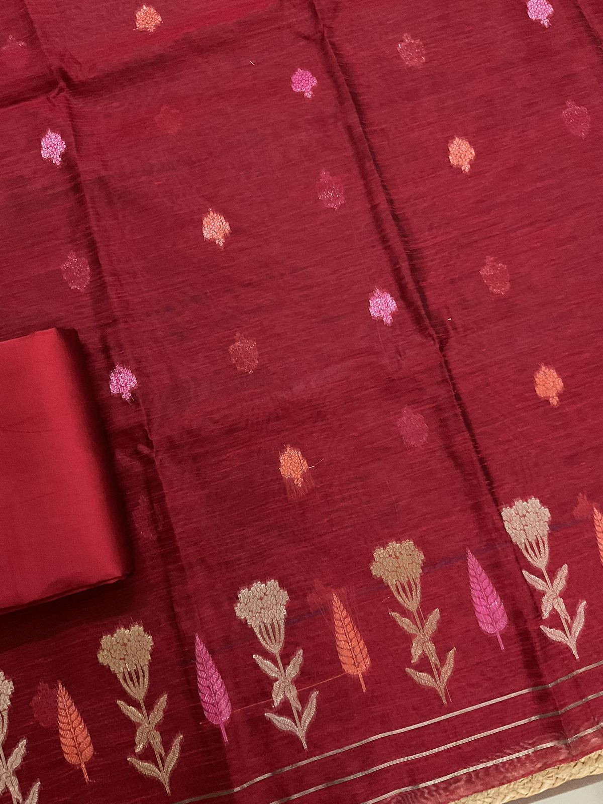 Soft Semi Raw Silk Banarasi Weqved Suit - Maroon