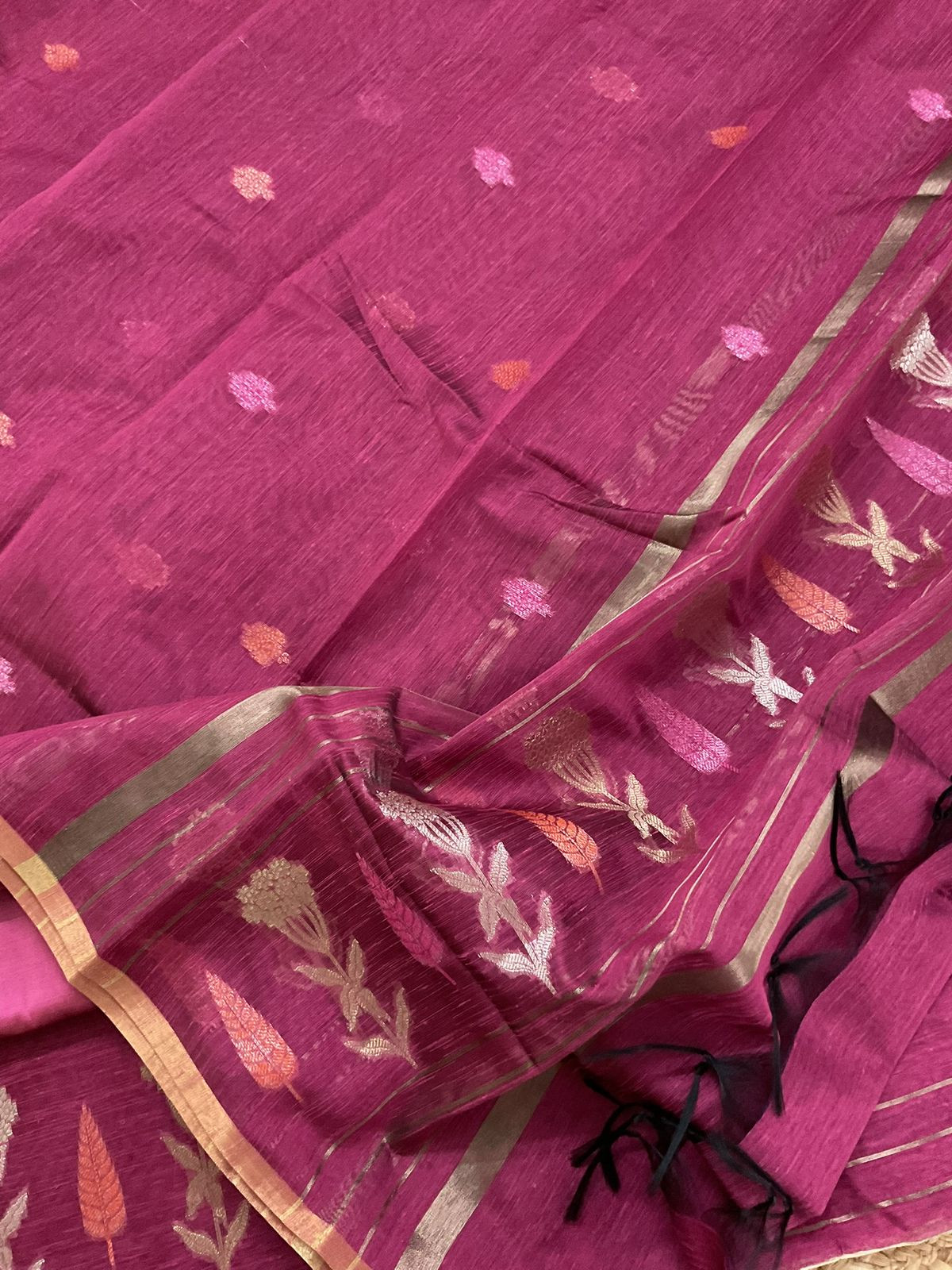 Soft Semi Raw Silk Banarasi Weaved Suit - Pink