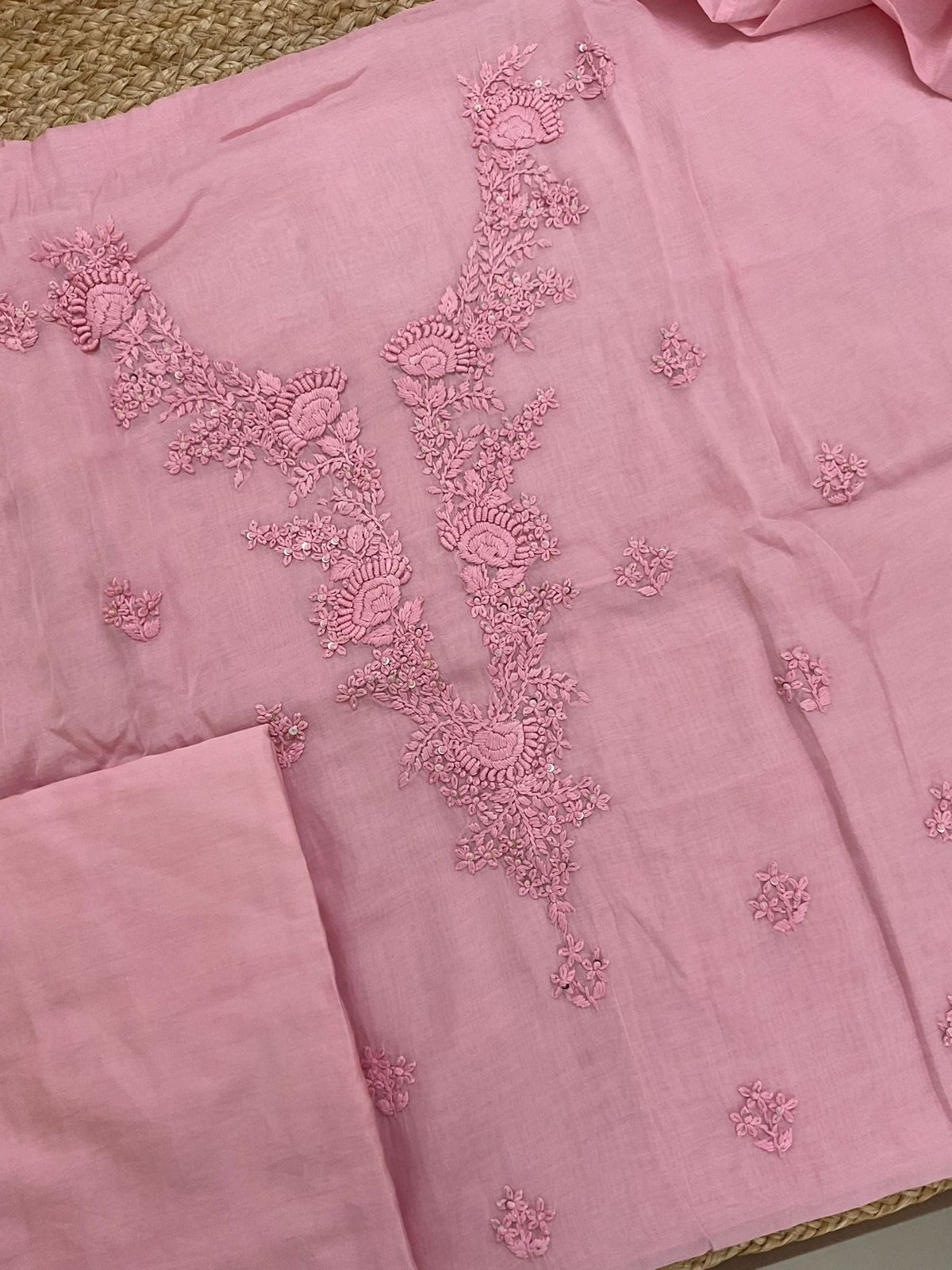 Soft Chanderi Embroidered Suit - Pink