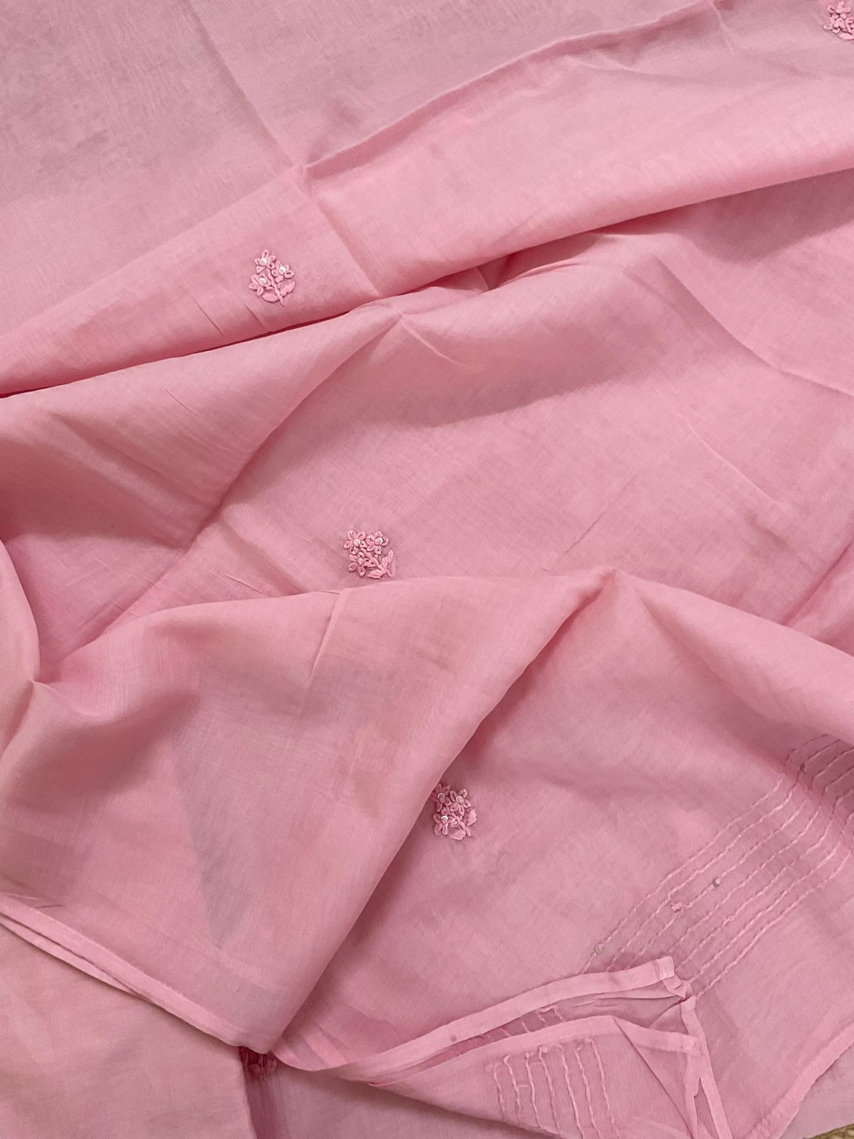 Soft Chanderi Embroidered Suit - Pink