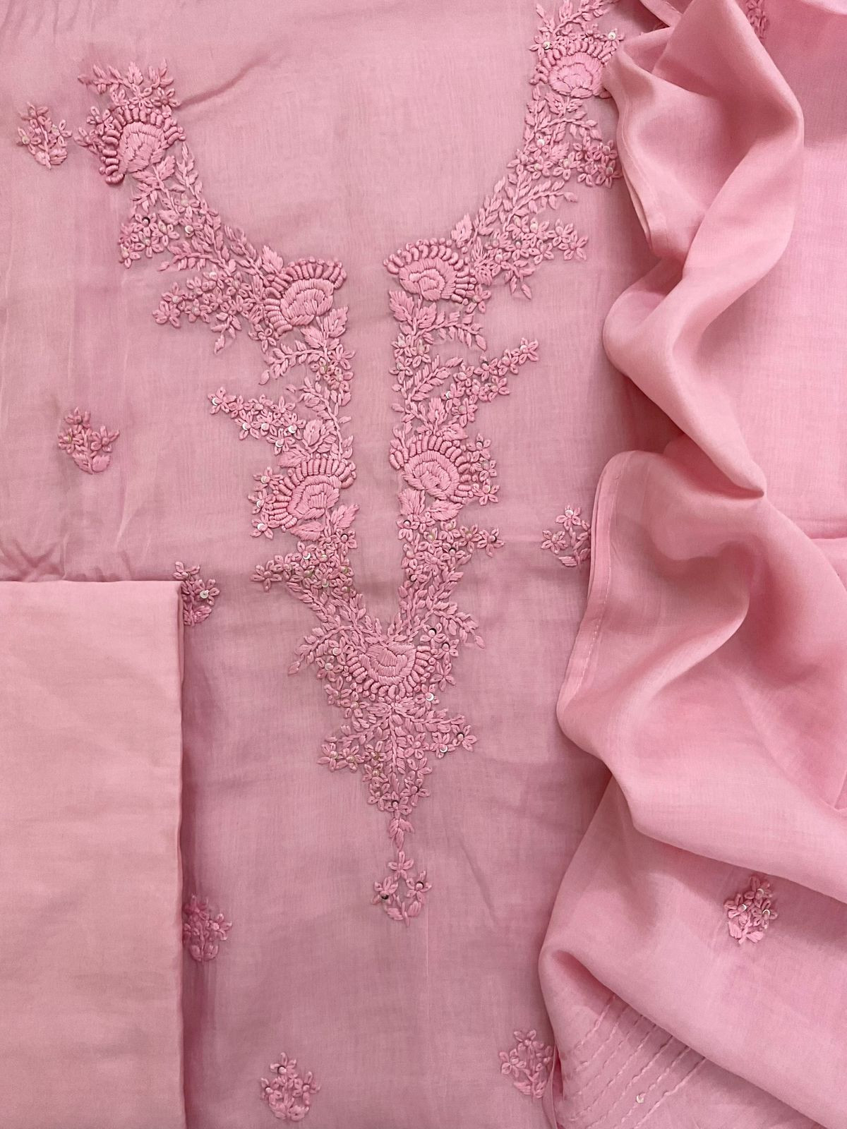 Soft Chanderi Embroidered Suit - Pink