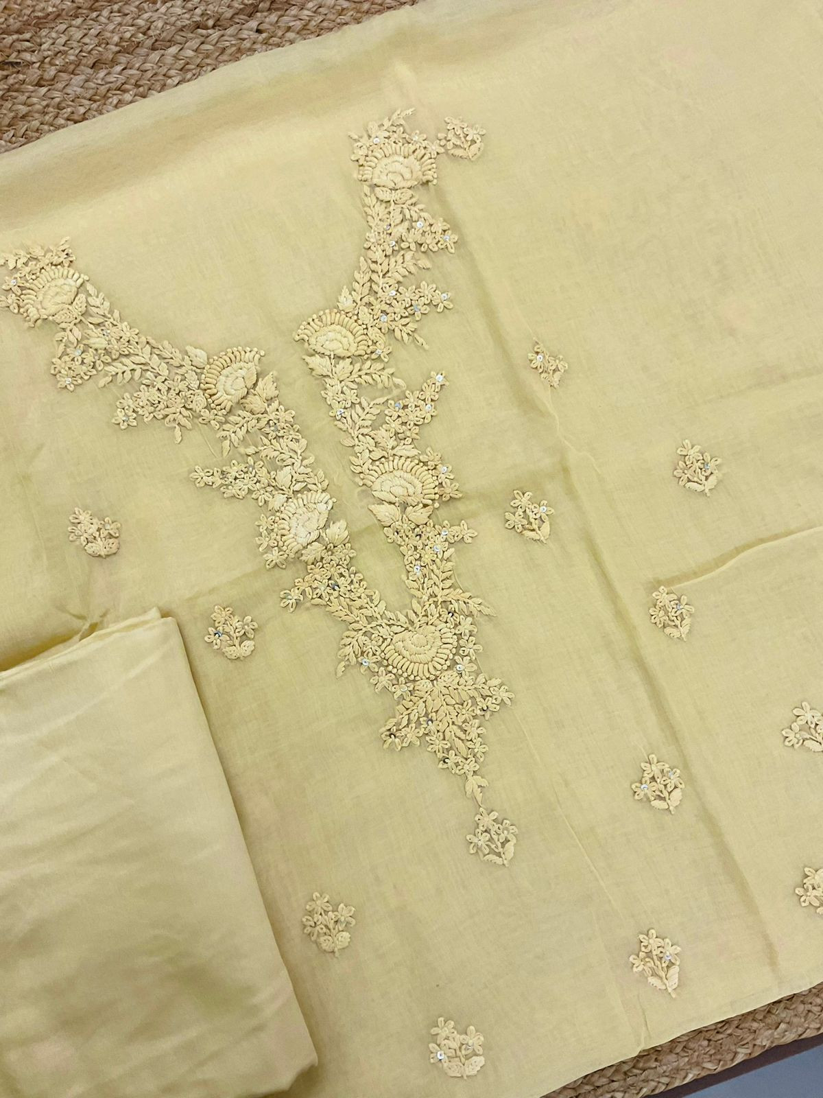 Soft Chanderi Embroidered Suit - Yellow