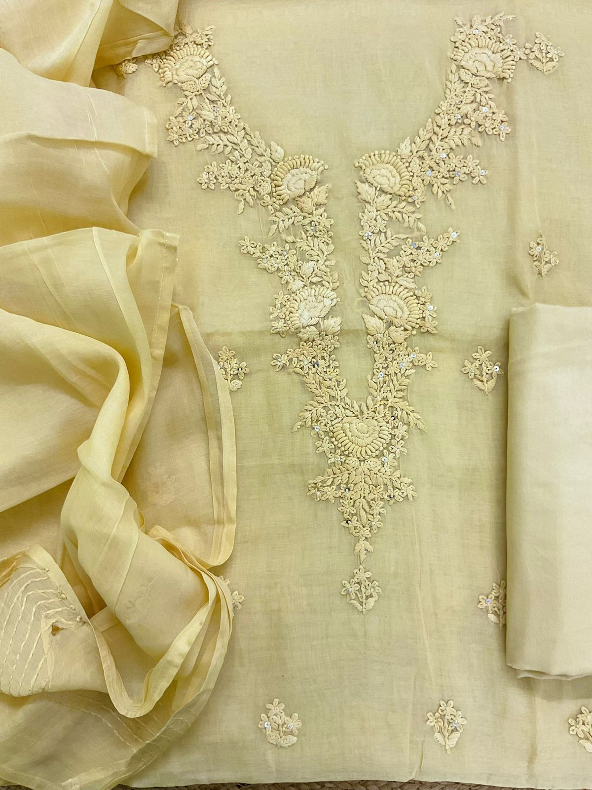 Soft Chanderi Embroidered Suit - Yellow
