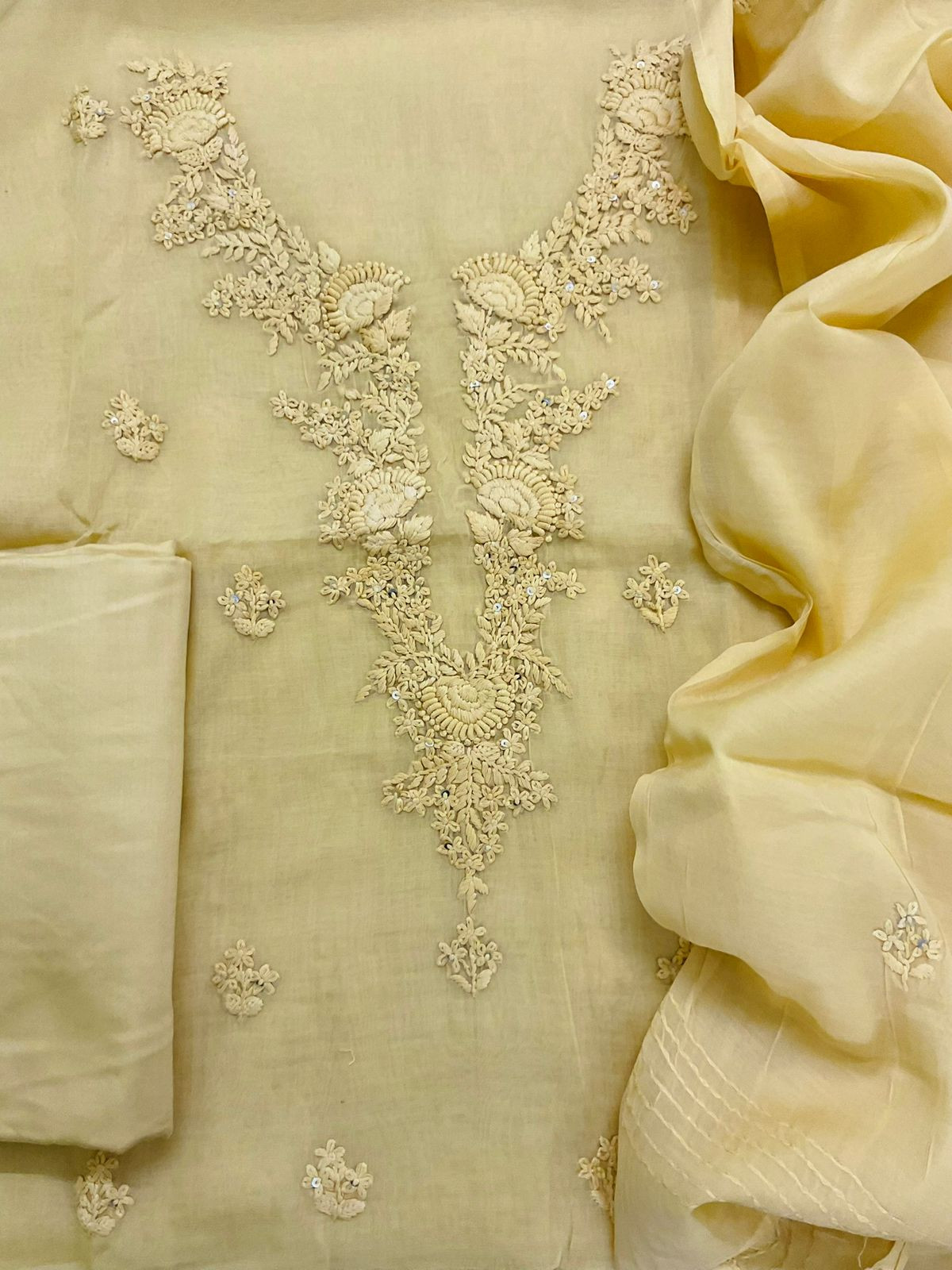 Soft Chanderi Embroidered Suit - Yellow