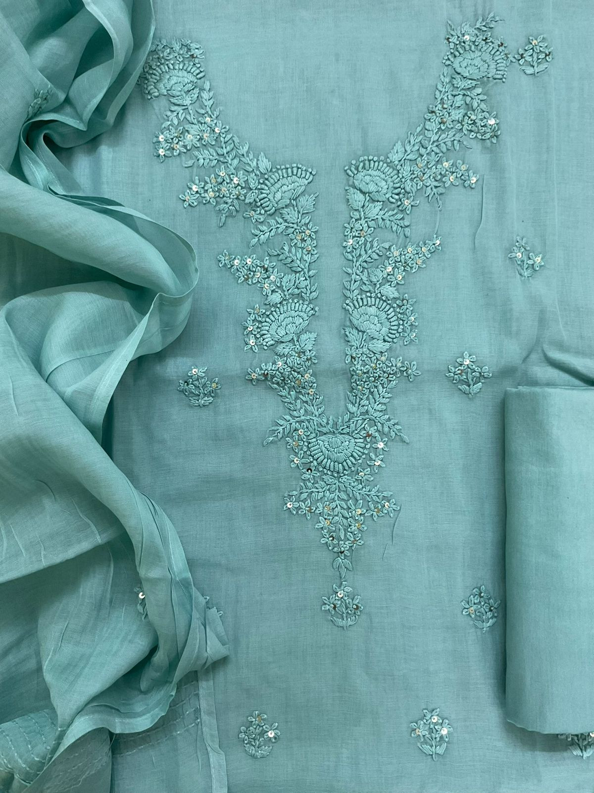 Soft Chanderi Embroidered Suit - Blue