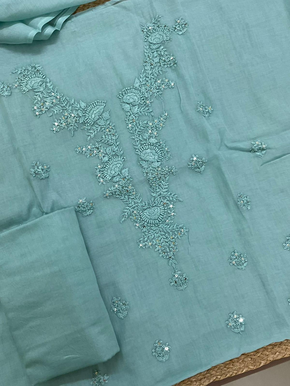 Soft Chanderi Embroidered Suit - Blue