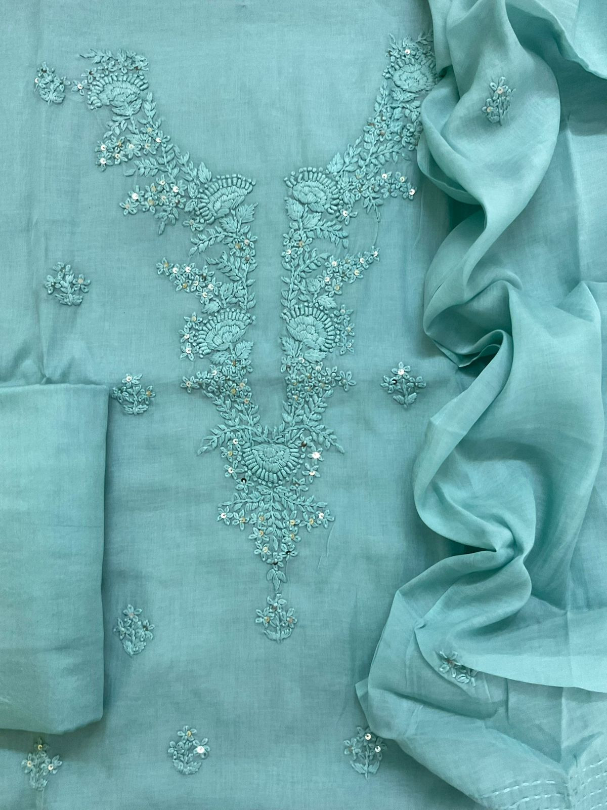 Soft Chanderi Embroidered Suit - Blue