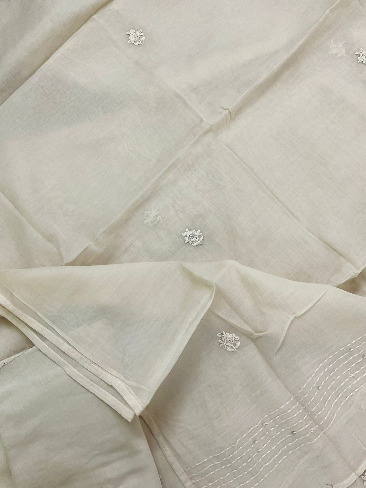 Soft Chanderi Embroidered Suit - Cream