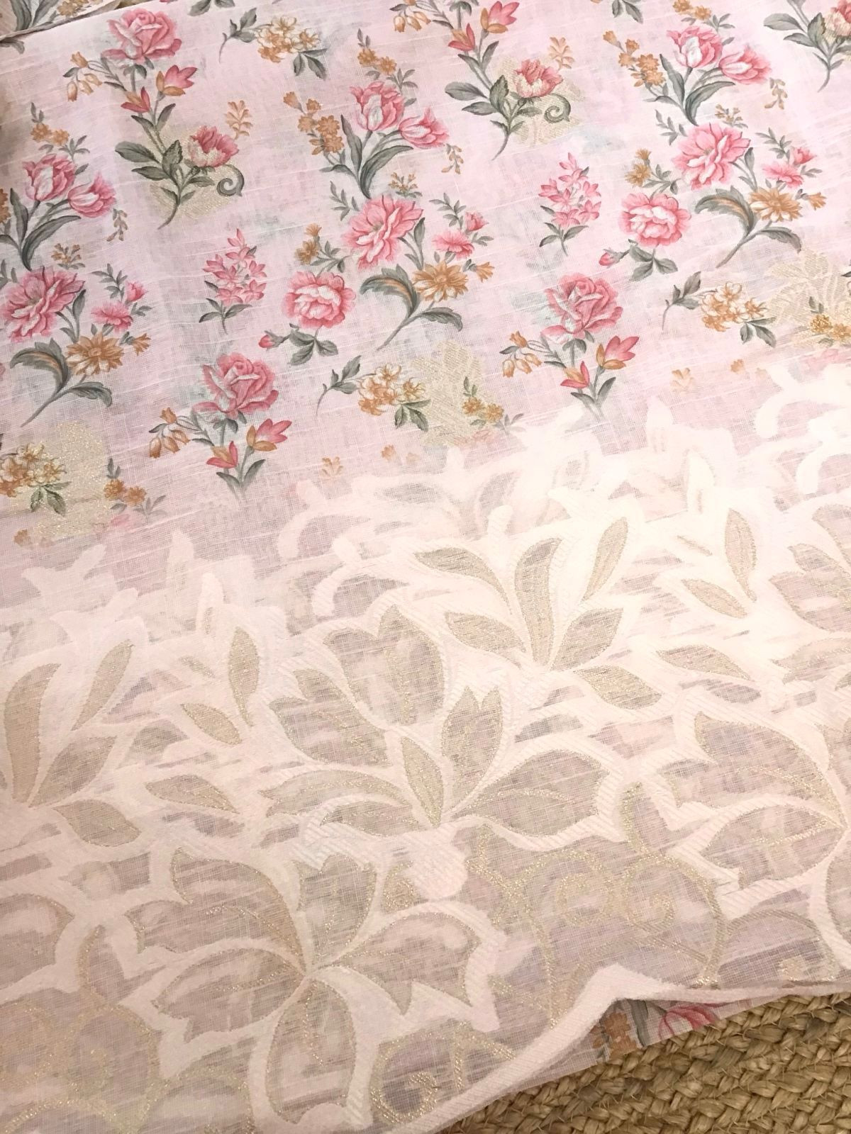 Soft Linen Jute Cotton Printed Jamdani Weaved Suit - Pink