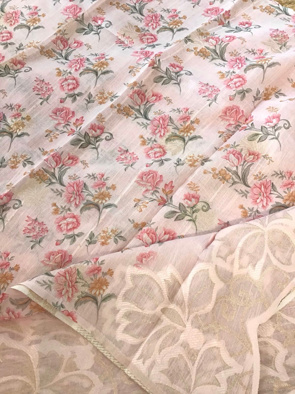 Soft Linen Jute Cotton Printed Jamdani Weaved Suit - Pink