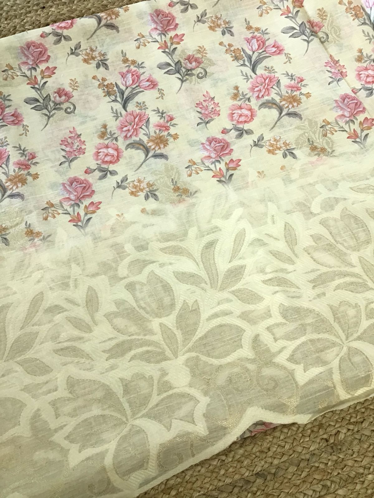 Soft Linen Jute Cotton Printed Jamdani Weaved Suit - Yellow