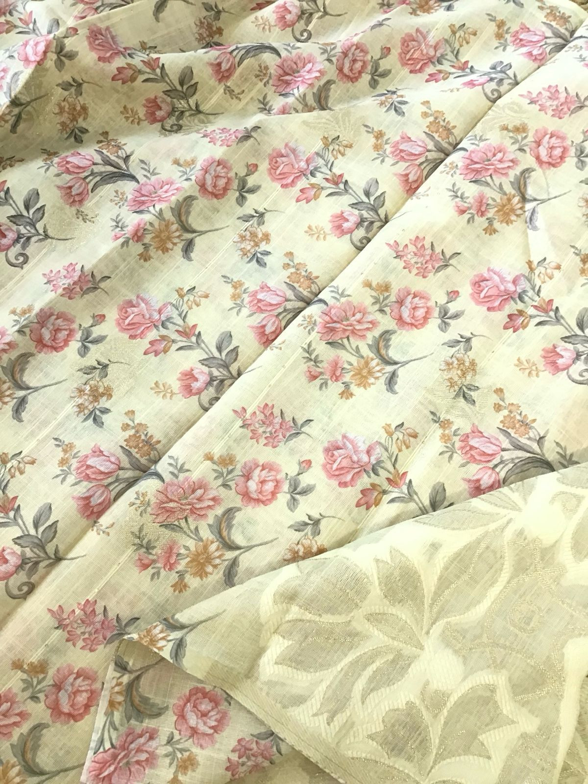 Soft Linen Jute Cotton Printed Jamdani Weaved Suit - Yellow